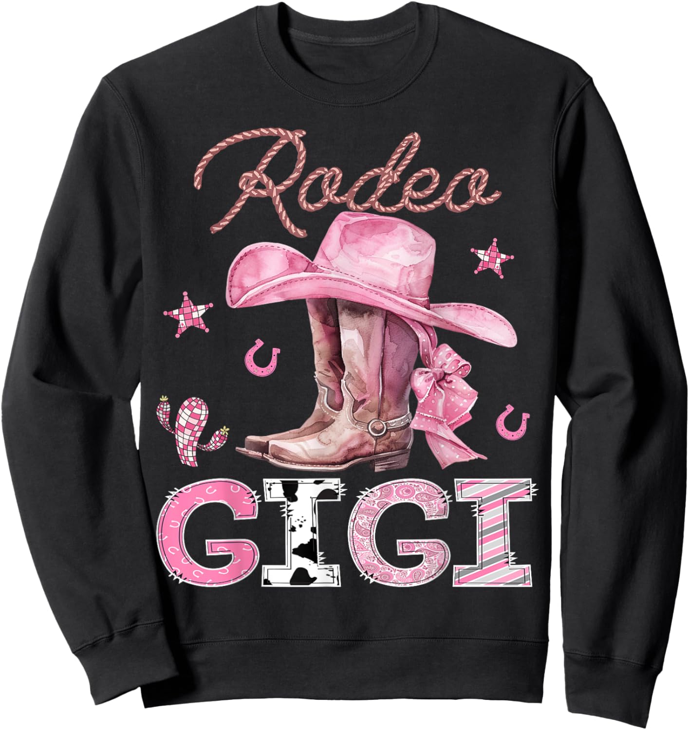 Rodeo Gigi Pink Boots Coquette CowGirl Birthday Party Sweatshirt - Sweatshirt | Black