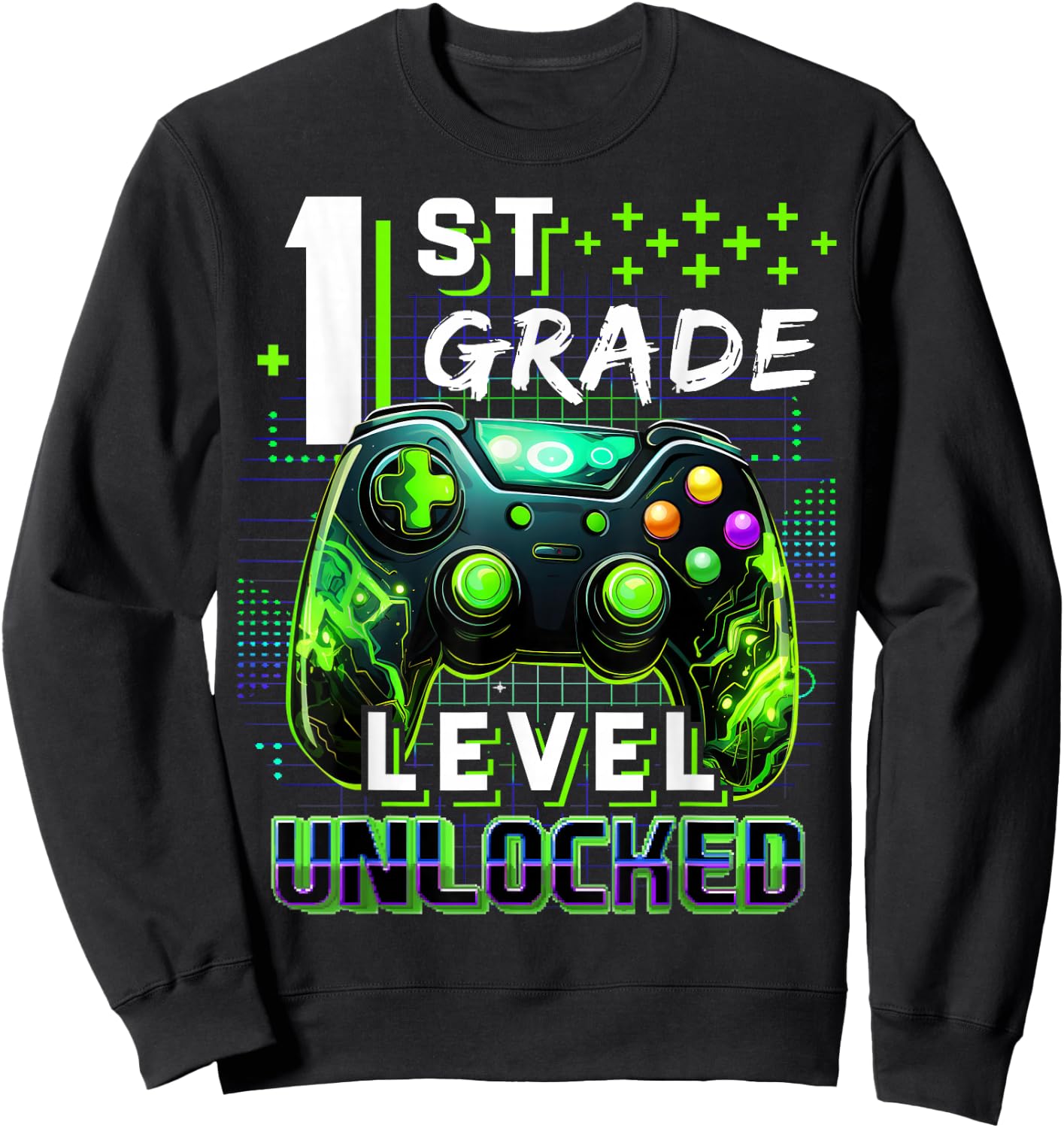 Back to School 1st Grade Boys Gamer First Day School Level Sweatshirt - Sweatshirt | Black