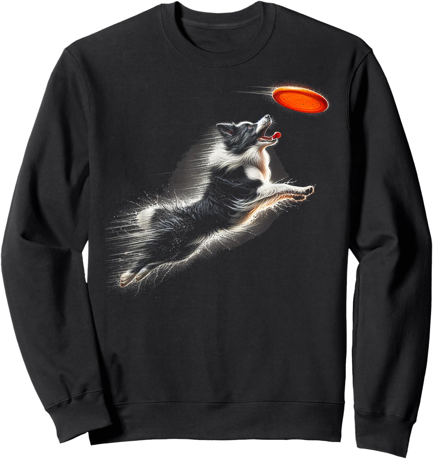 Border Collie Catching Frisbee Graphic Design Sweatshirt - Sweatshirt | Black