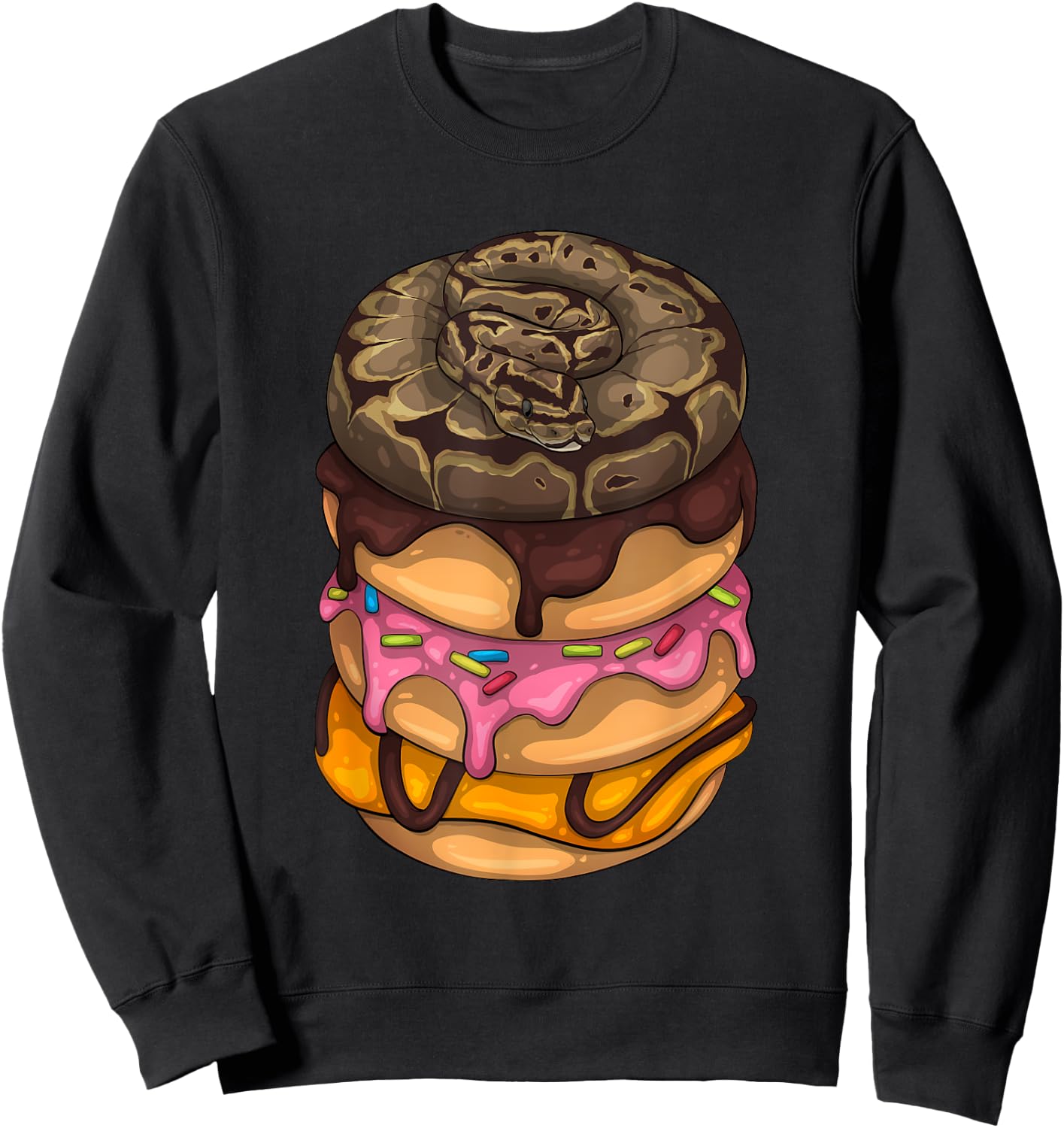 Cool Snake Women Donut Ball Python Reptile Doughnut Sweatshirt - Sweatshirt | Black