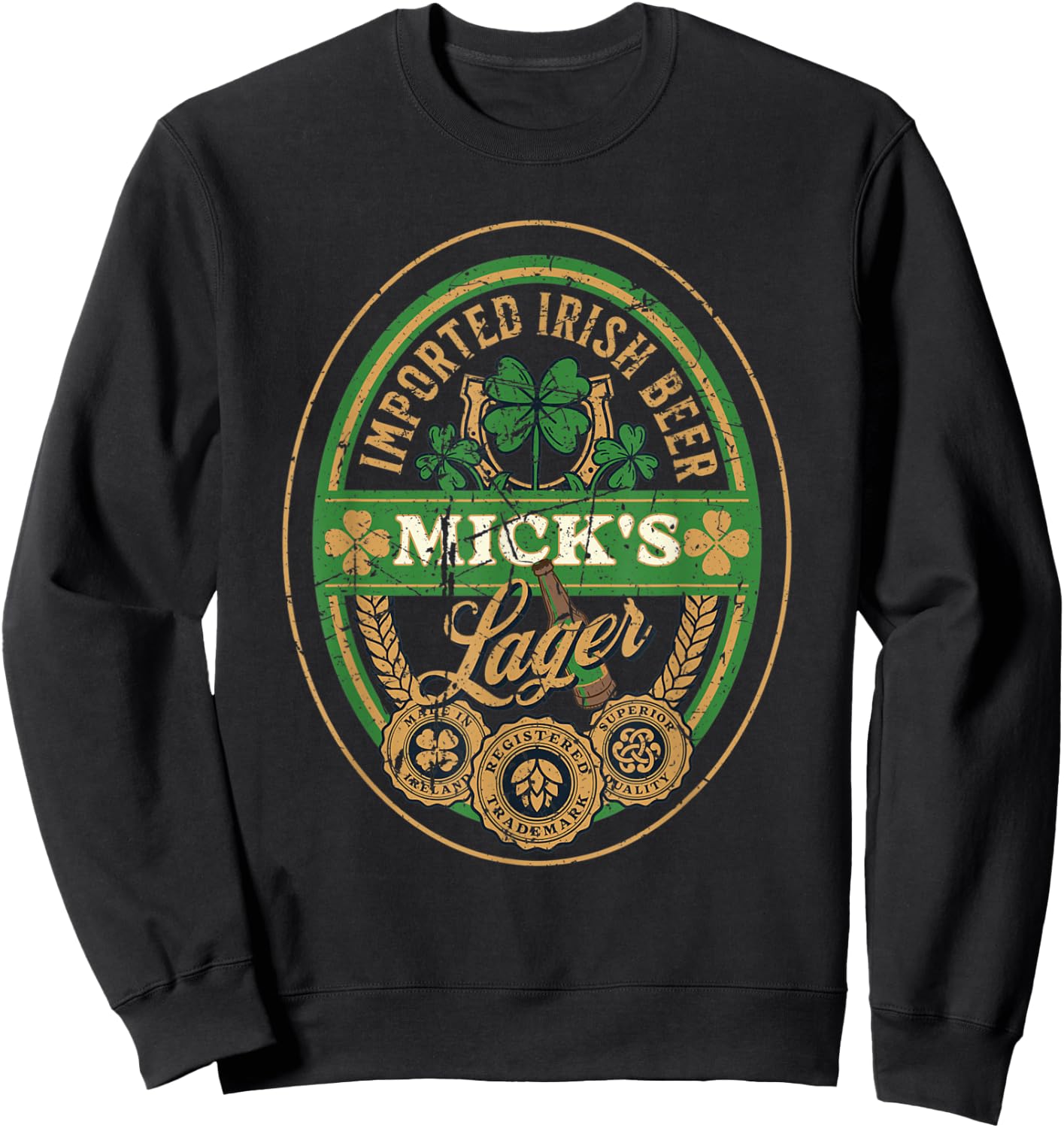 Mick's Lager Imported Irish Beer St Patricks Day Logo Sweatshirt - Sweatshirt | Black