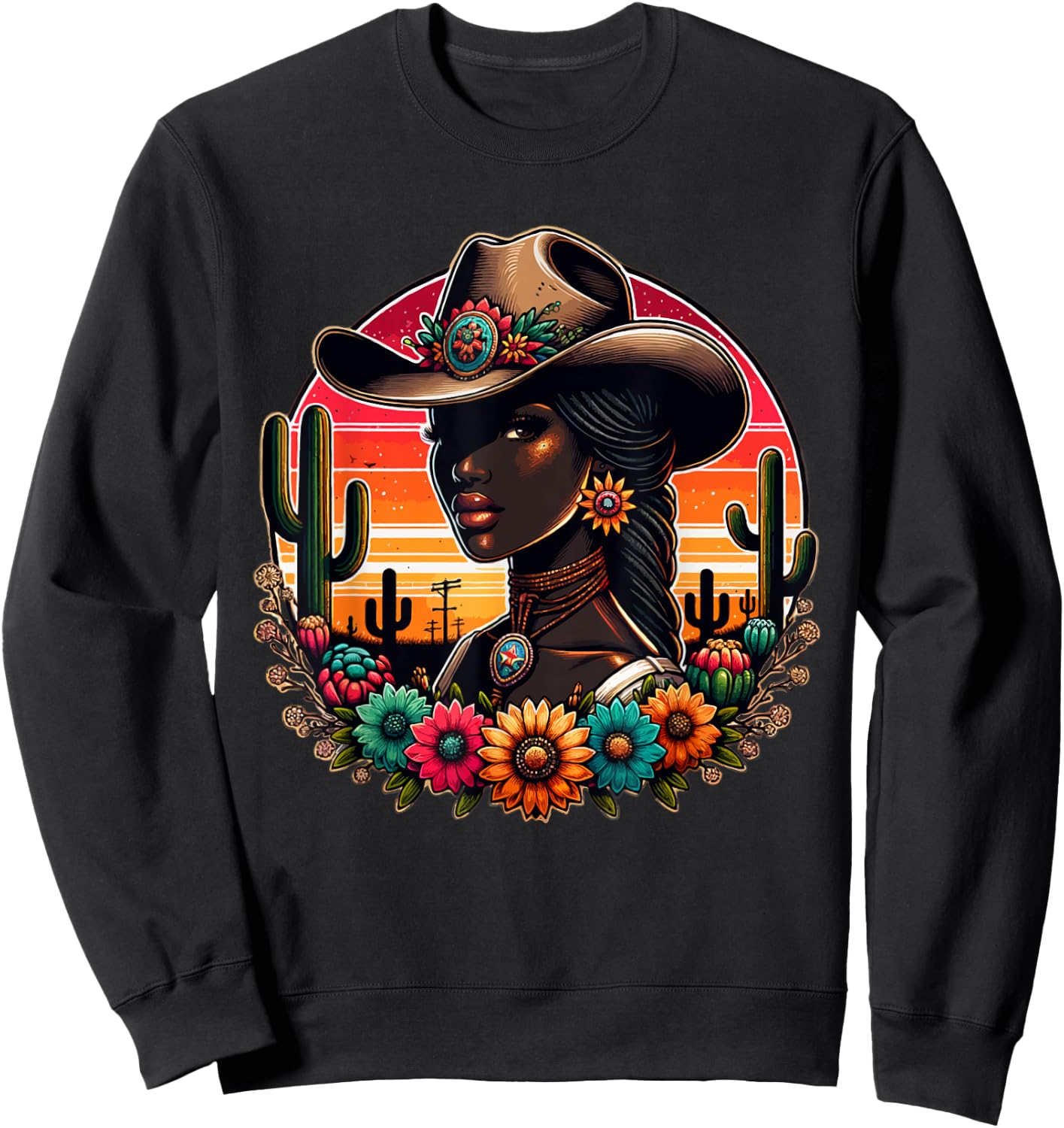 Black Cowgirl Western Rodeo Melanin Texas Woman Girl country Sweatshirt - Sweatshirt | Black