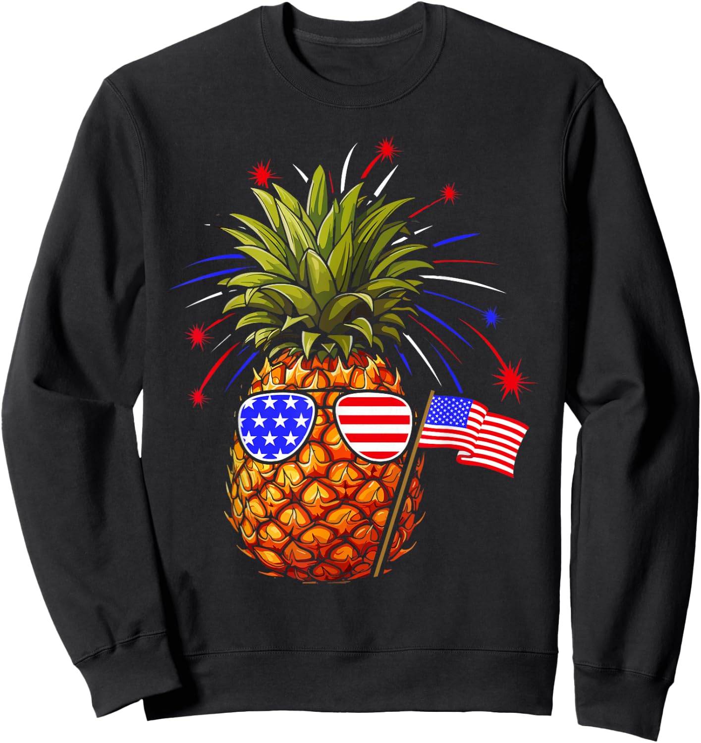 Pineapple 4th of July USA Pineapple American Flag Kids Men Sweatshirt - Sweatshirt | Black