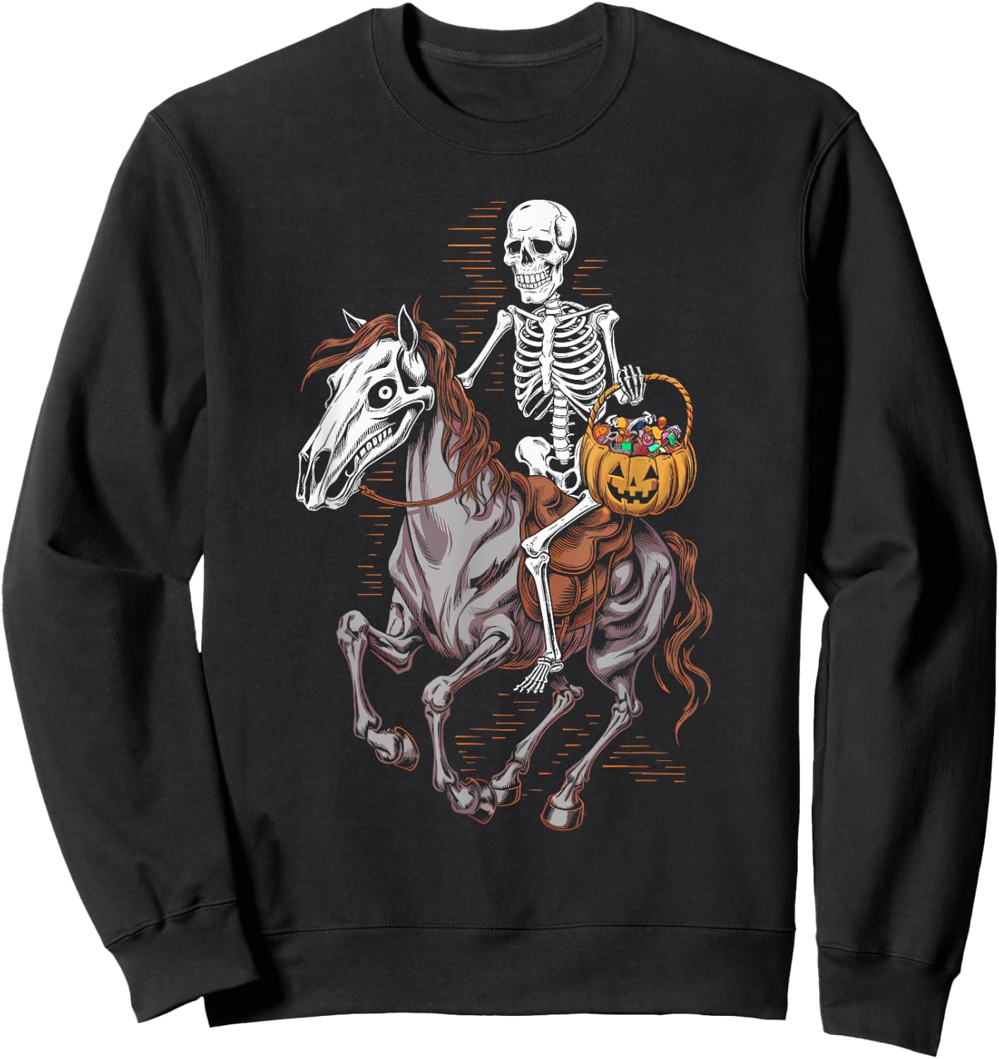 Skeleton Riding Mummy Horse Halloween Candy Fun Sweatshirt - Sweatshirt | Black