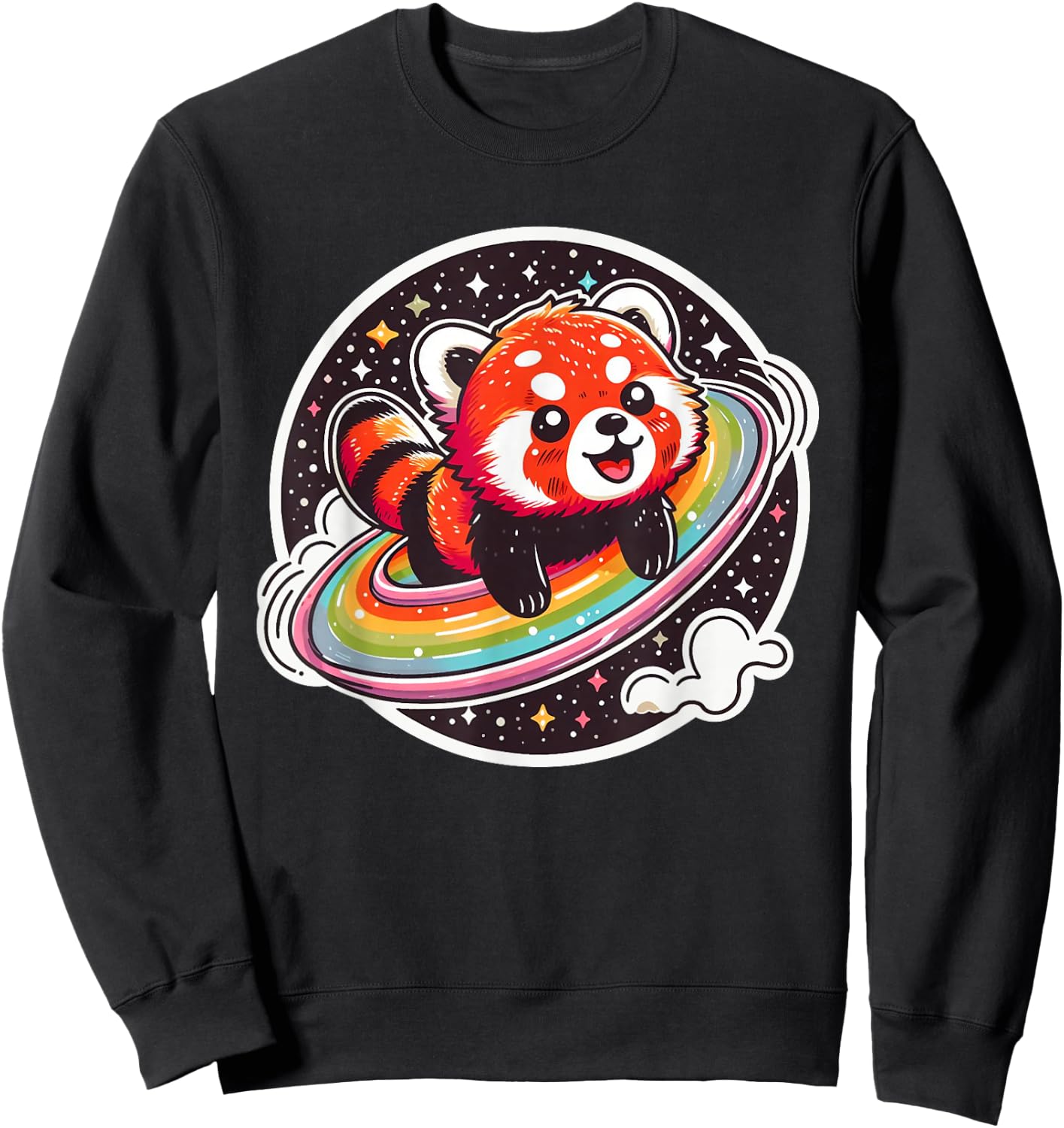 Cute Red Panda in Space Cartoon Style Funny and Colourful Sweatshirt - Sweatshirt | Black