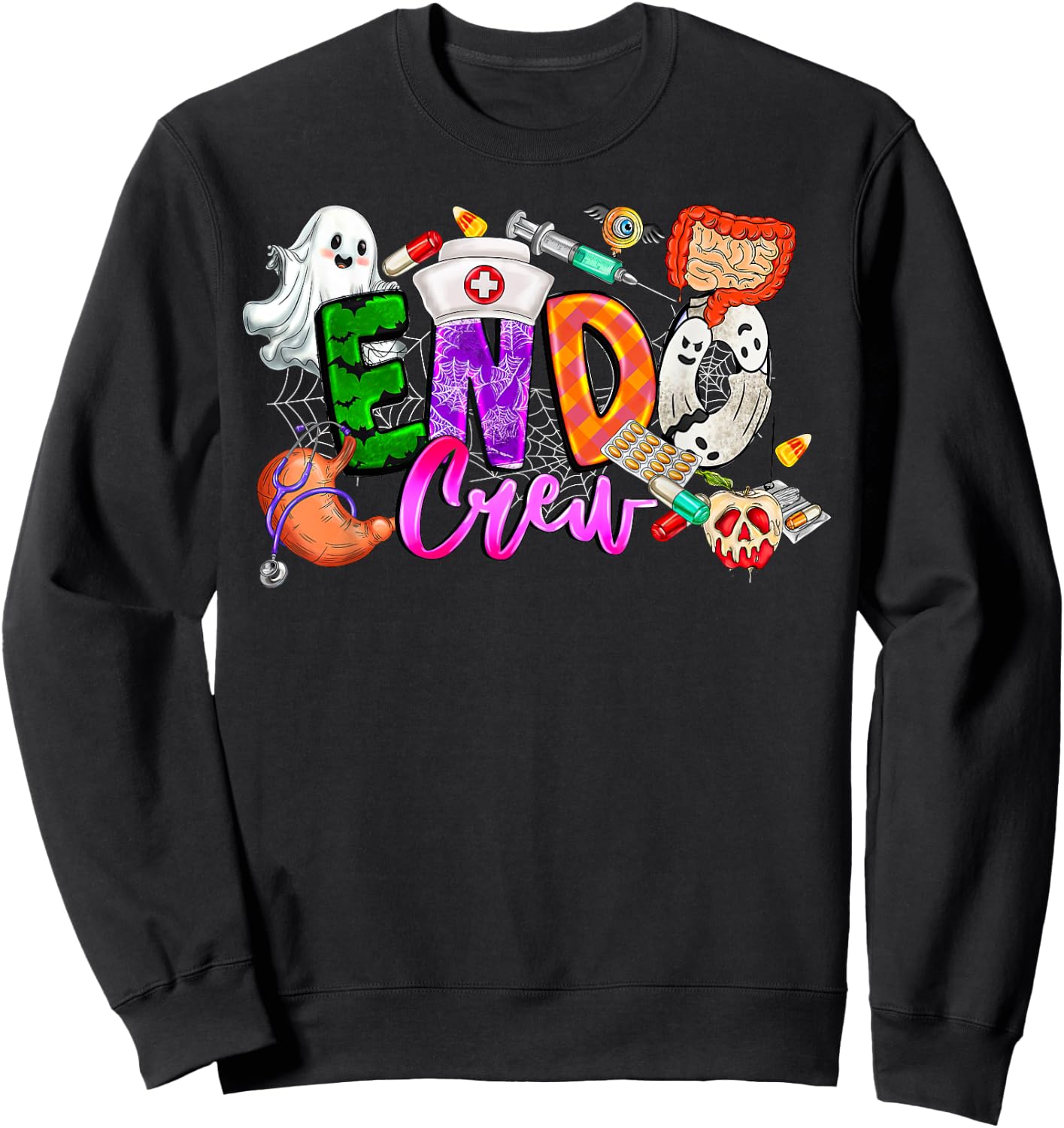 Retro Endo Crew Endoscopy Endo Nurse Tech Squad Halloween Sweatshirt - Sweatshirt | Black
