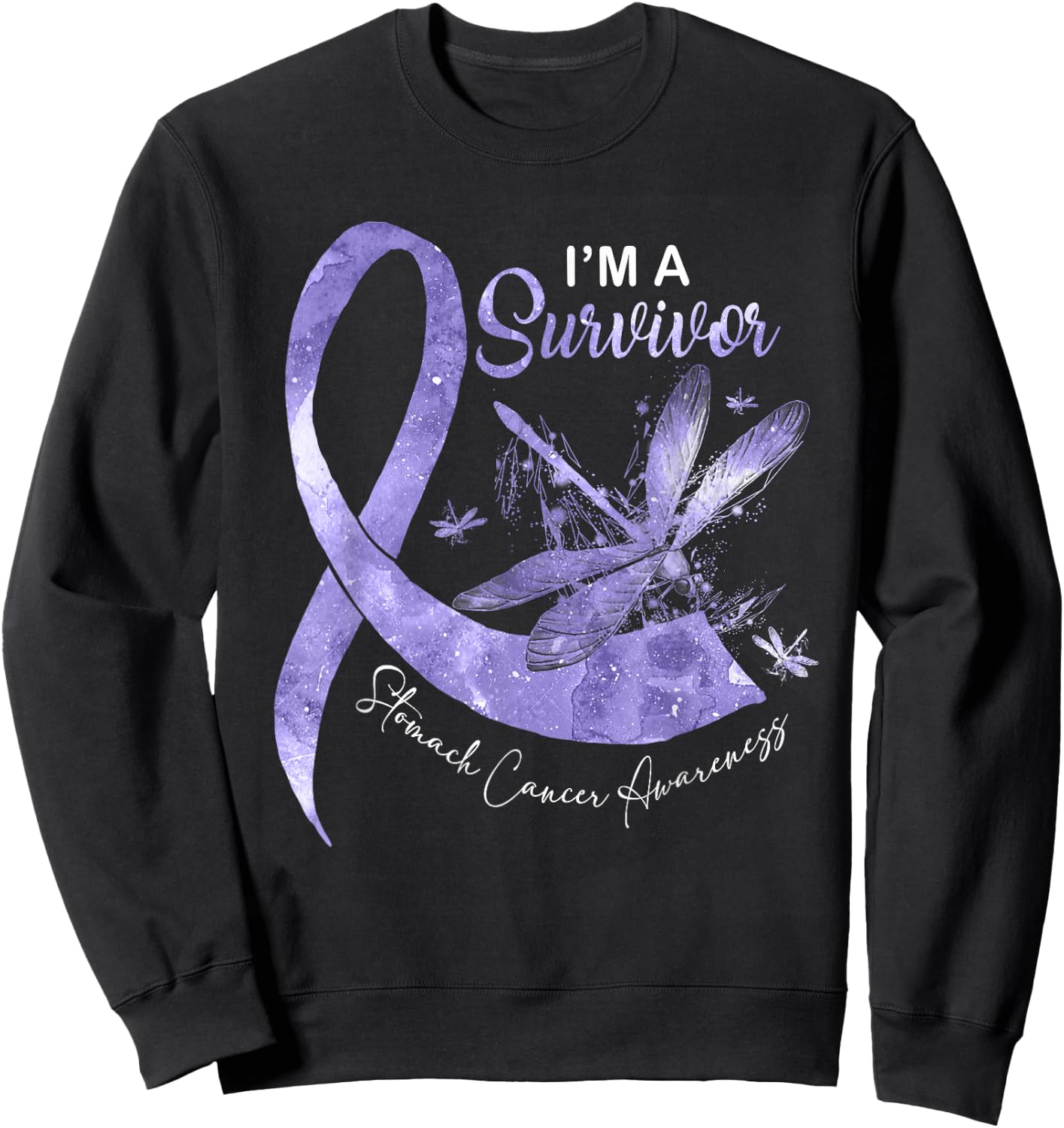 I'm A Survivor Stomach Cancer Dragonfly Periwinkle Ribbon Sweatshirt - Sweatshirt | Black