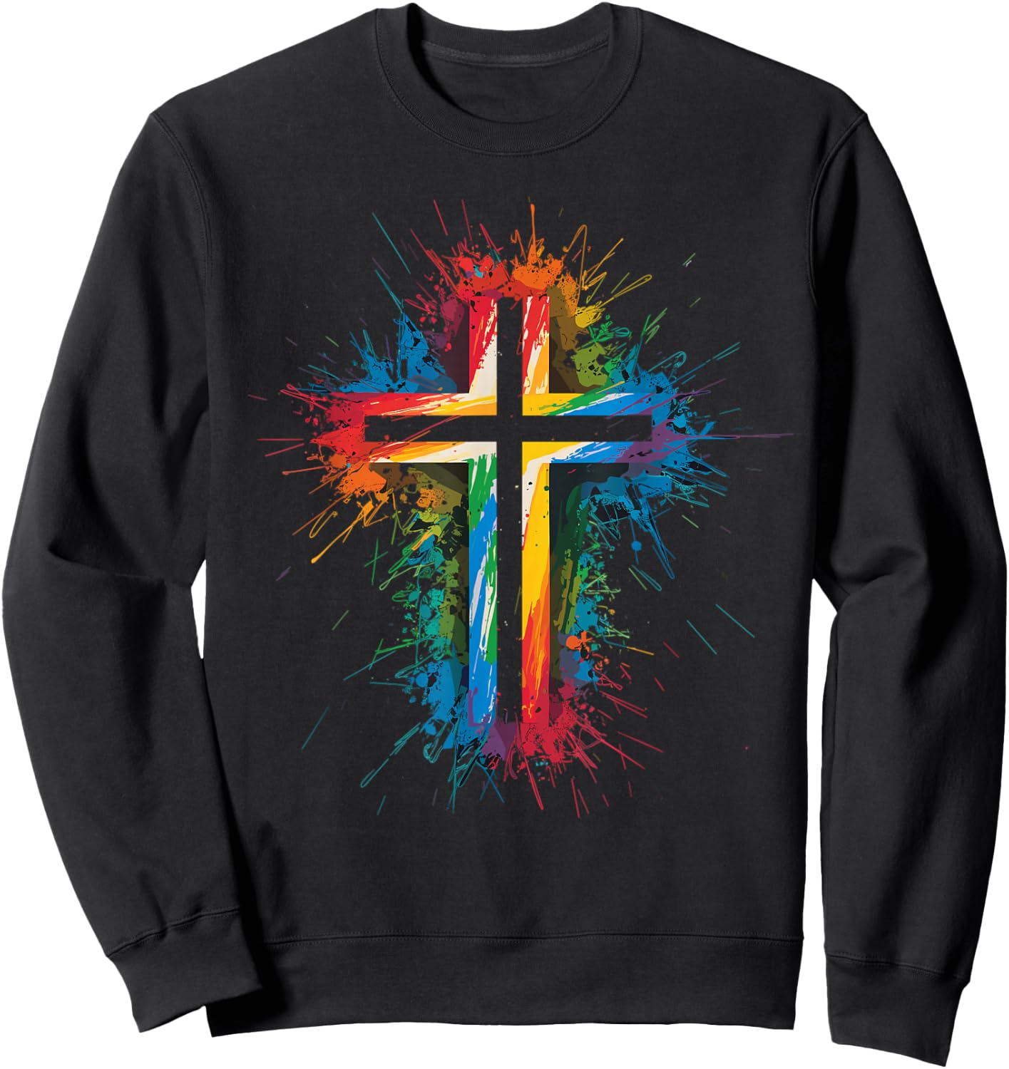 Colorful Paint Splash Cross Art Graphic Sweatshirt - Sweatshirt | Black