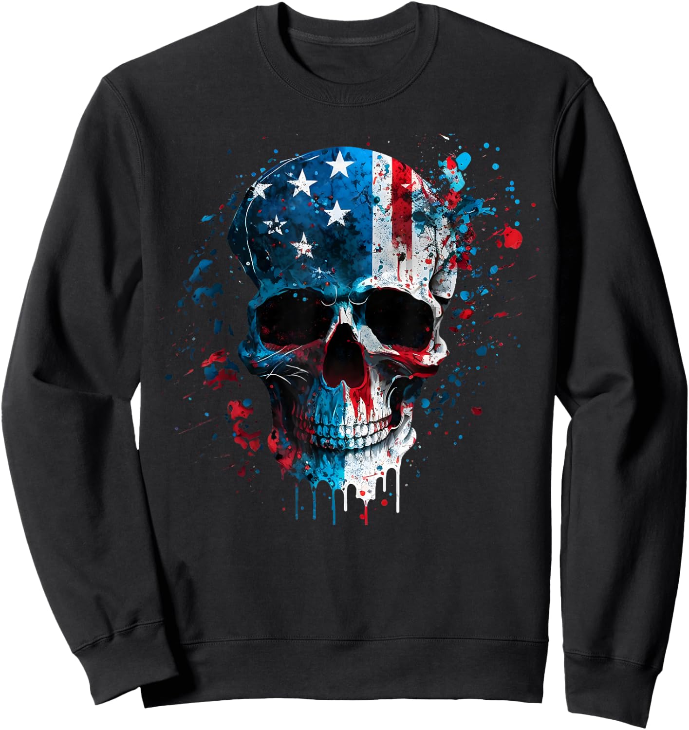 Skull Skeleton American Flag Freedom Patriotic 4th of July Sweatshirt - Sweatshirt | Black