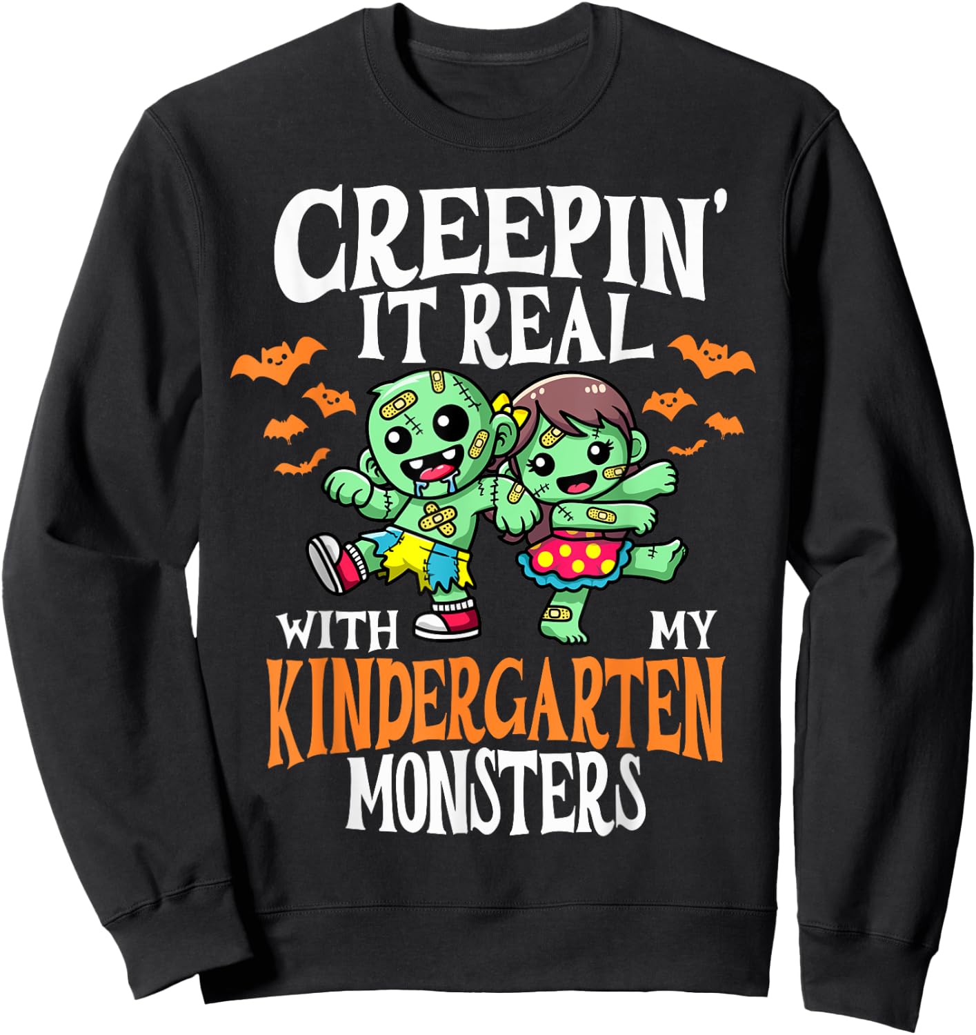 Creepin It Real Monster PreK Kindergarten Teacher Halloween Sweatshirt - Sweatshirt | Black
