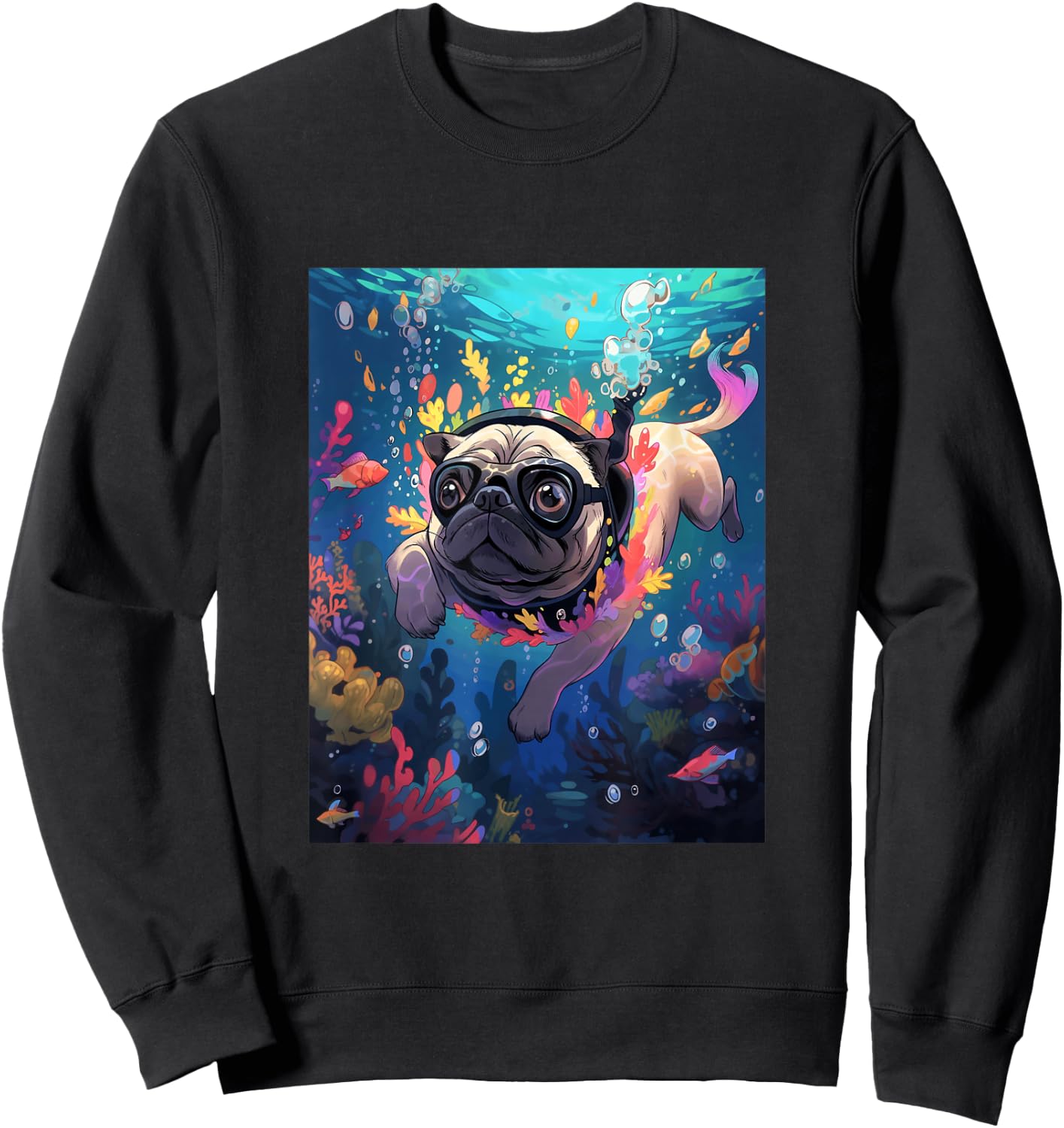 Pug Diving Dog Swimming Underwater Sweatshirt - Sweatshirt | Black