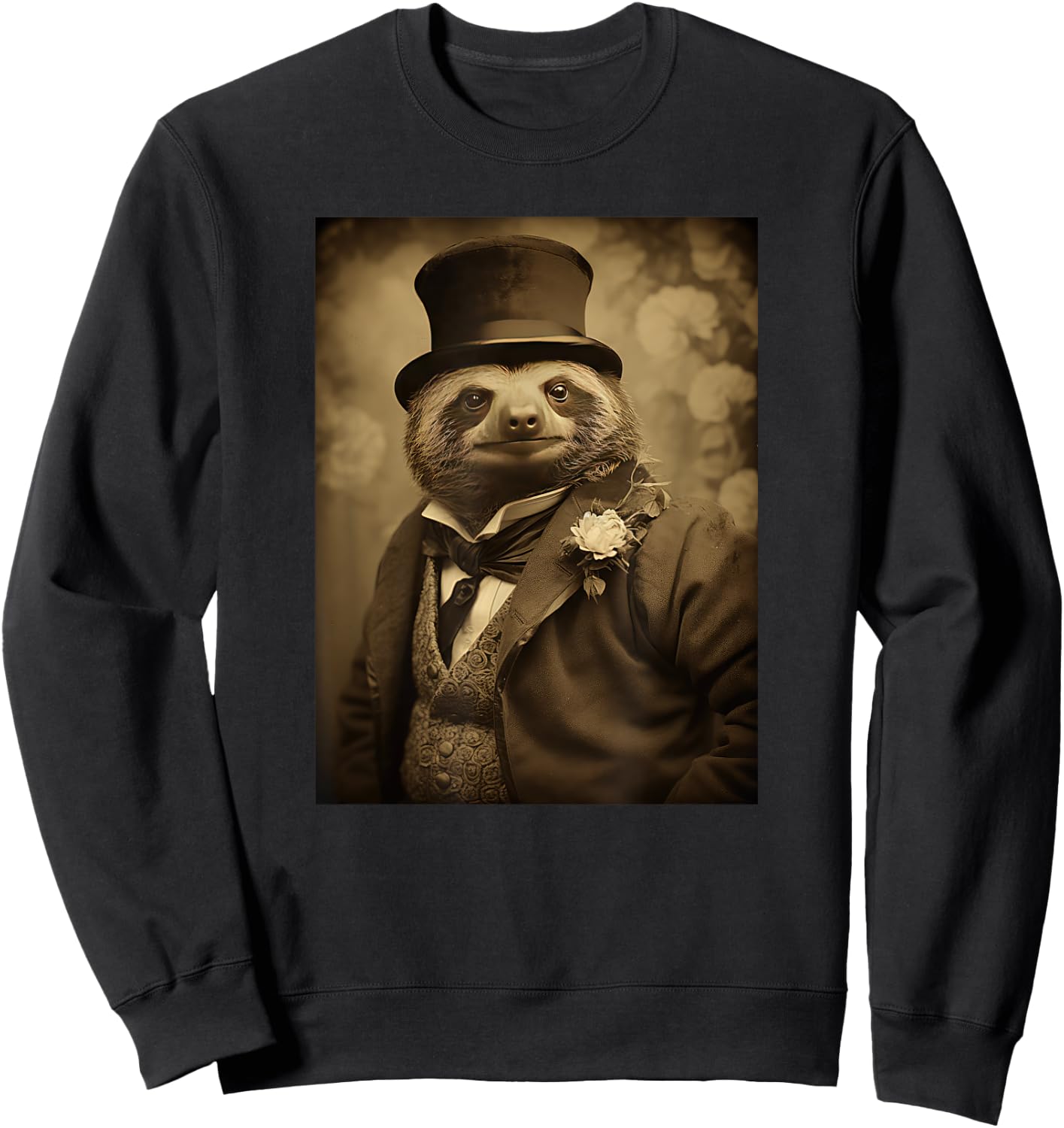 Funny Sloth Photo Victorian Animal Portrait Vintage Sloth Sweatshirt - Sweatshirt | Black