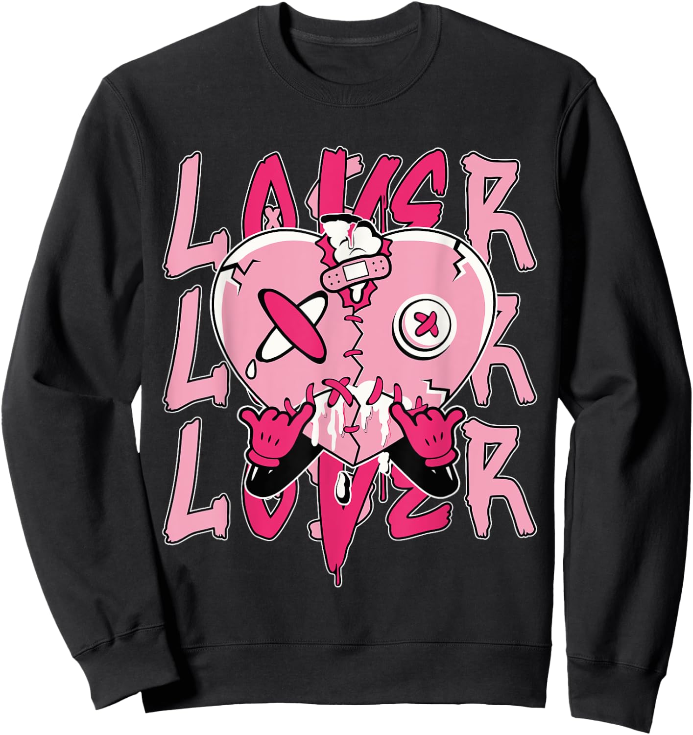 Pink Loser Lover Pink Drip Heart Matching Women Sweatshirt - Sweatshirt | Black