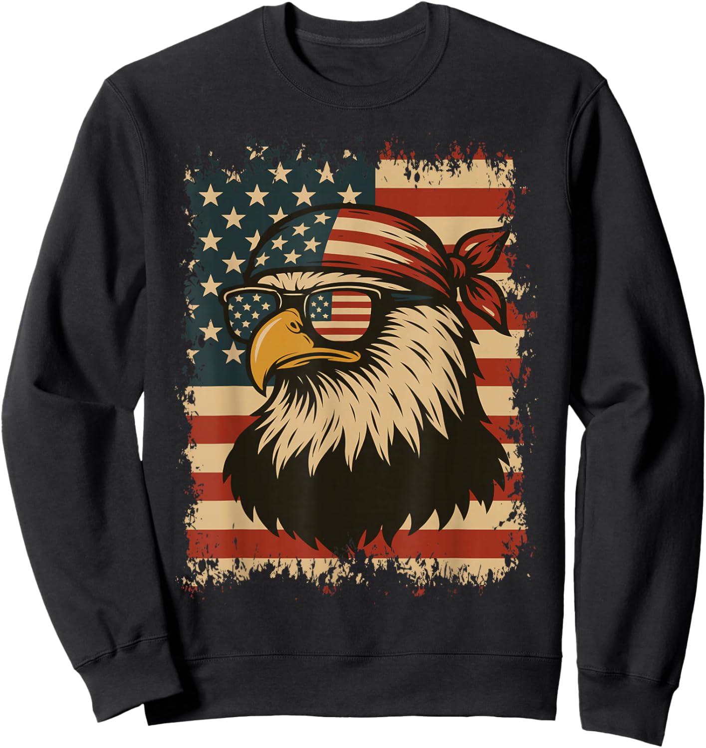 American 4TH Of July Bald Eagle Patriotic USA Flag Bandana Sweatshirt - Sweatshirt | Black