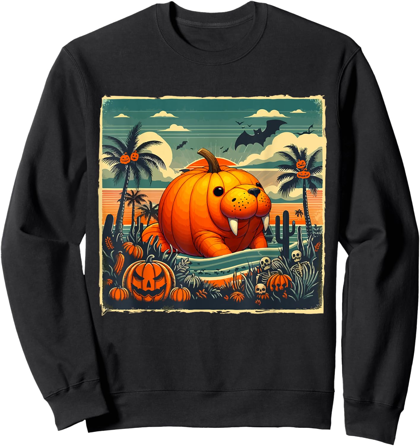 Horror Carved Pumpkin As Manatee Halloween Costume Beach Sweatshirt - Sweatshirt | Black