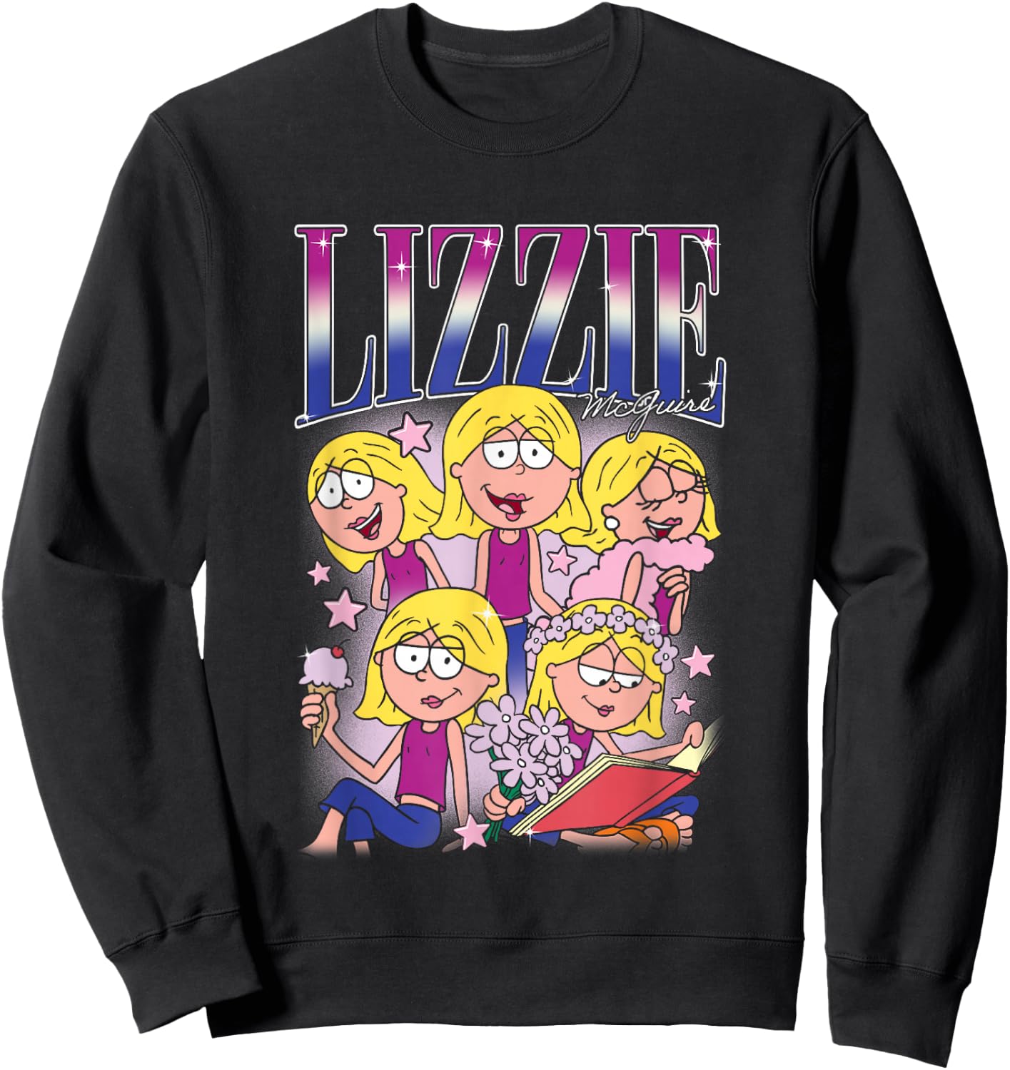 Disney Lizzy McGuire Lizzie 90s Style Collage Big Chest Logo Sweatshirt - Sweatshirt | Black