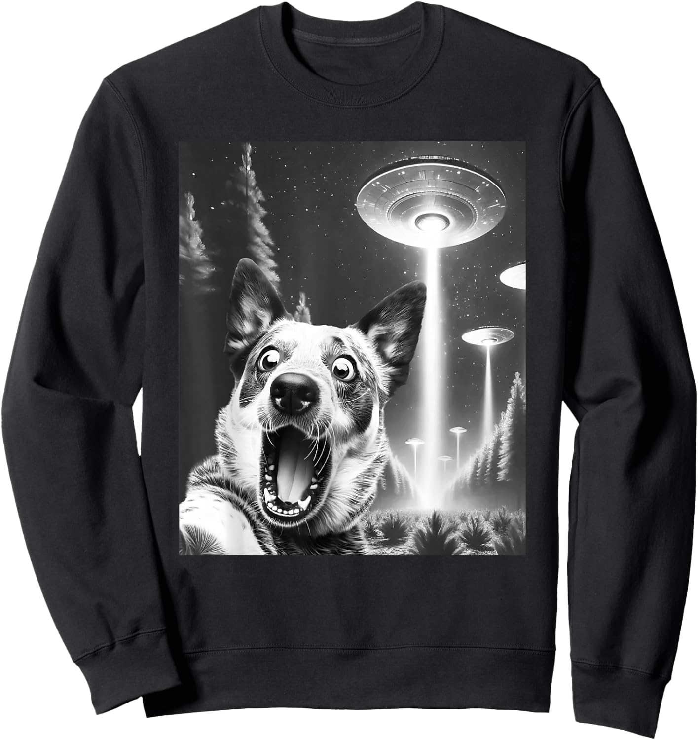 Funny Blue Heeler Alien UFO Taking a Selfie Dog Mom Dad Sweatshirt - Sweatshirt | Black
