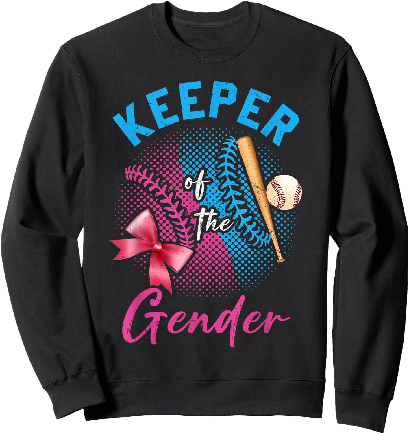 Keeper Of The Gender Baseball or Bows Gender Reveal Party Sweatshirt - Sweatshirt | Black