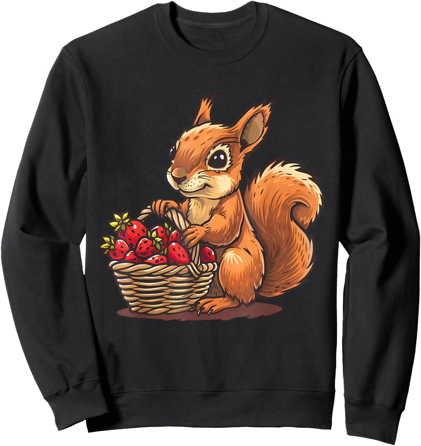Strawberry Squirrel Wildlife Cute Squirrel Animal Art Motif Sweatshirt - Sweatshirt | Black