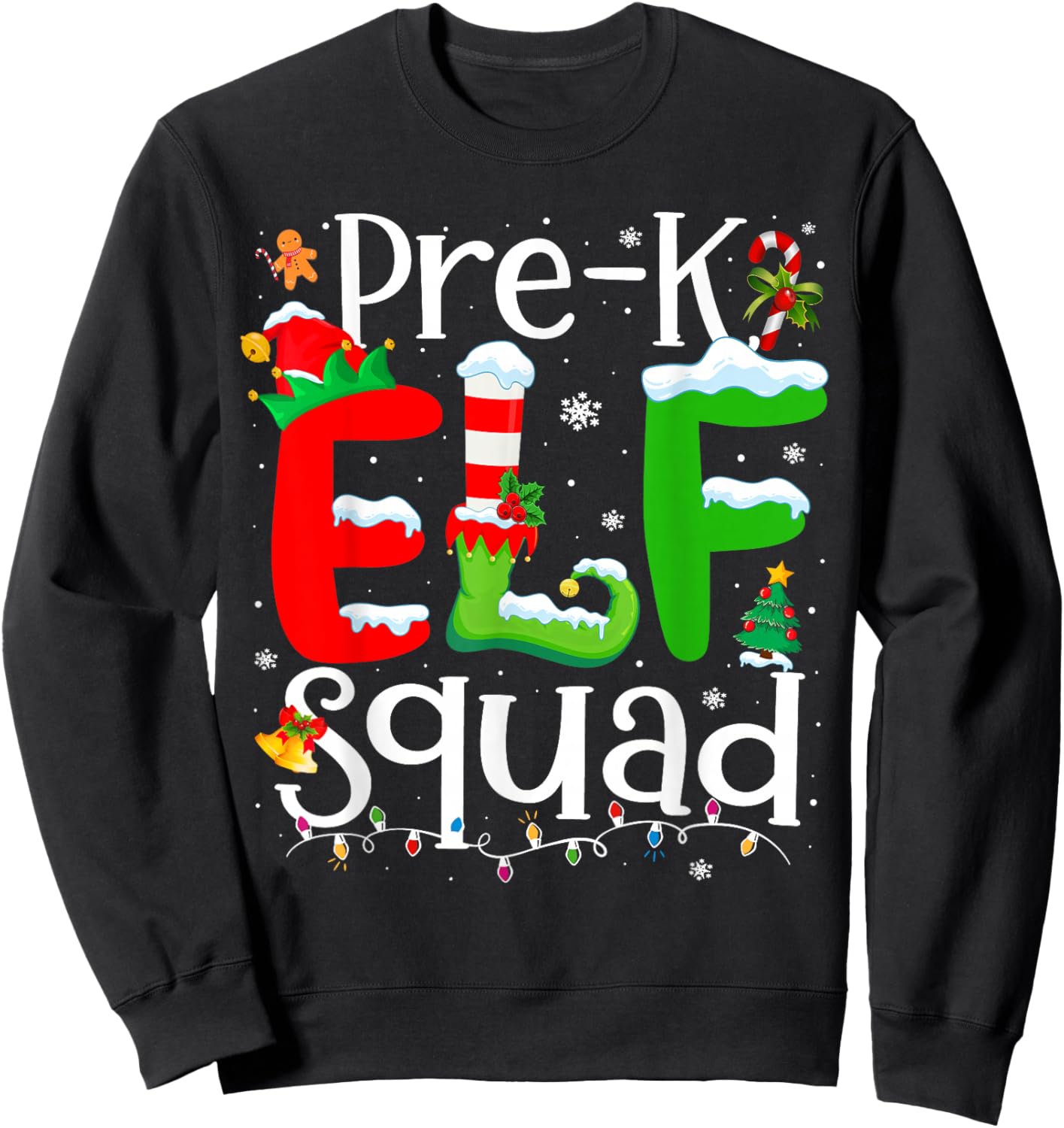 Funny Elf Squad Pre-k Teacher Christmas Child Xmas Sweatshirt - Sweatshirt | Black