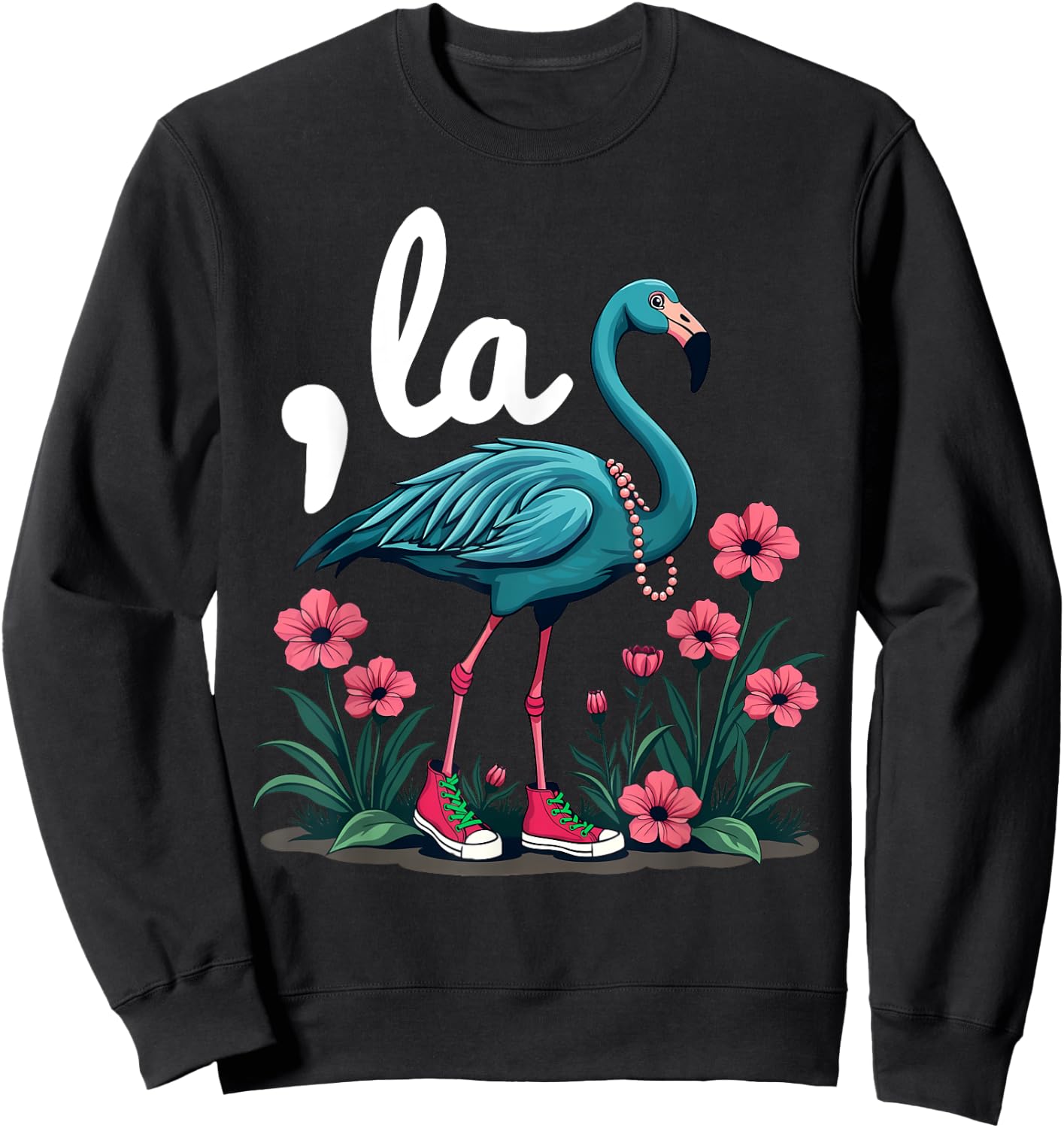 Retro Flamingo Chucks And Pearls Comma La Kamala Harris 2024 Sweatshirt - Sweatshirt | Black