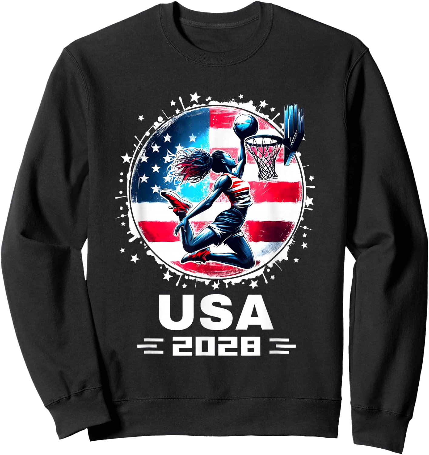 USA Team 2028 United States American Flag Women Basketball Sweatshirt - Sweatshirt | Black