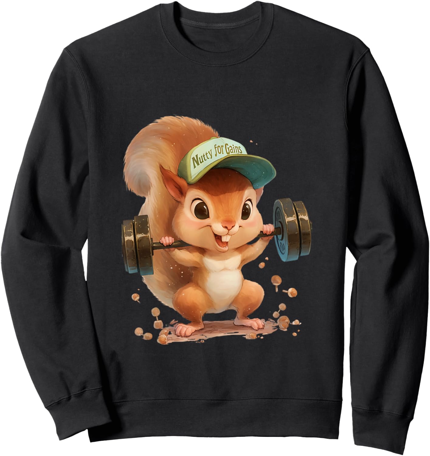Nutty for Gains Fitness Squirrel Workout Gym Art Sweatshirt - Sweatshirt | Black