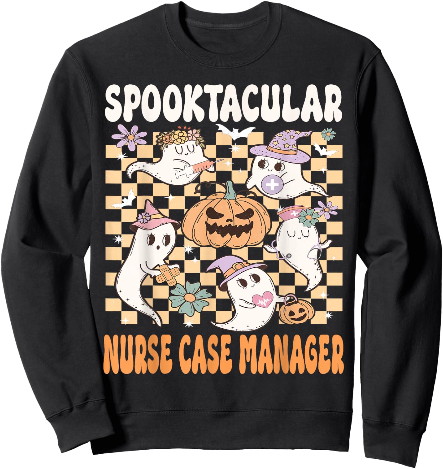 Nurse Case Manager Halloween Spooktacular Nurse Cute Ghost Sweatshirt - Sweatshirt | Black