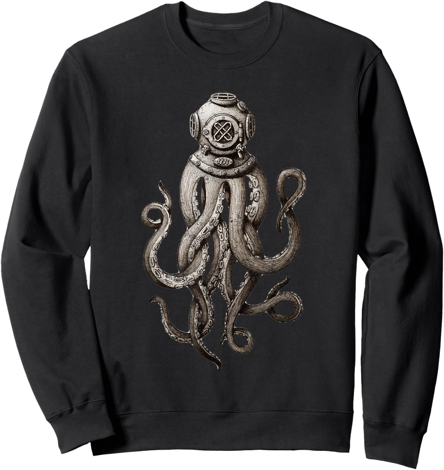 Retro Scuba Diver Weird Octopus Design, Octopus Helmet Sweatshirt - Sweatshirt | Black