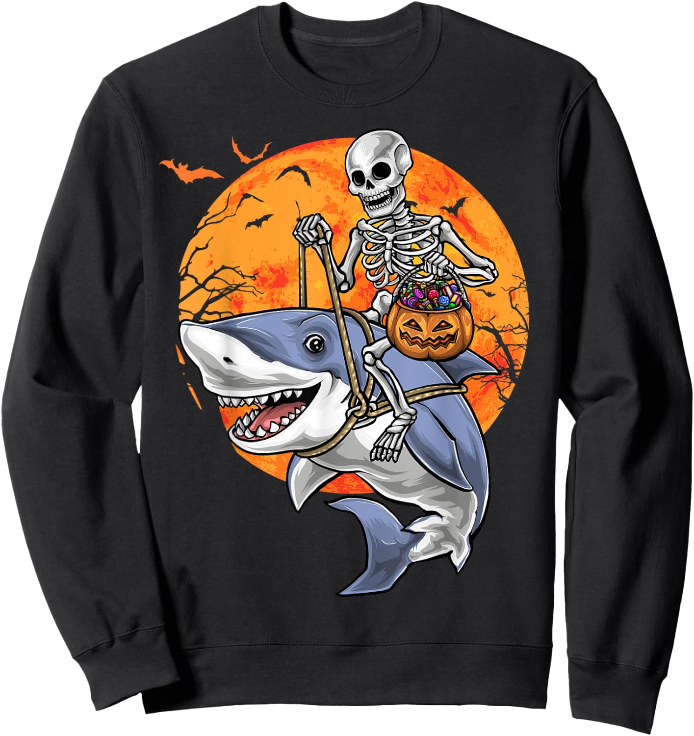 Halloween Skeleton Shark Kids Boys Girls Sweatshirt - Sweatshirt | Black