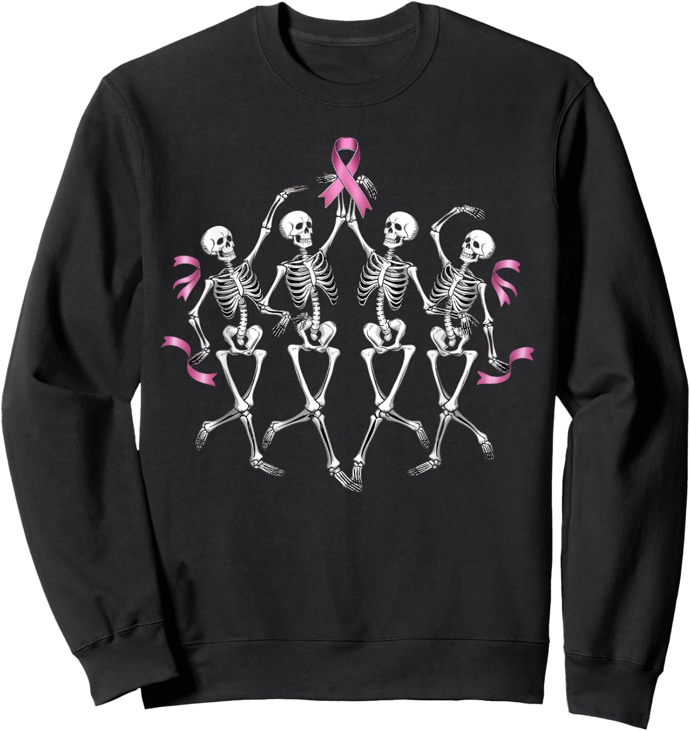 Breast Cancer Awareness Skeleton Dancing Pink Ribbon Costume Sweatshirt - Sweatshirt | Black