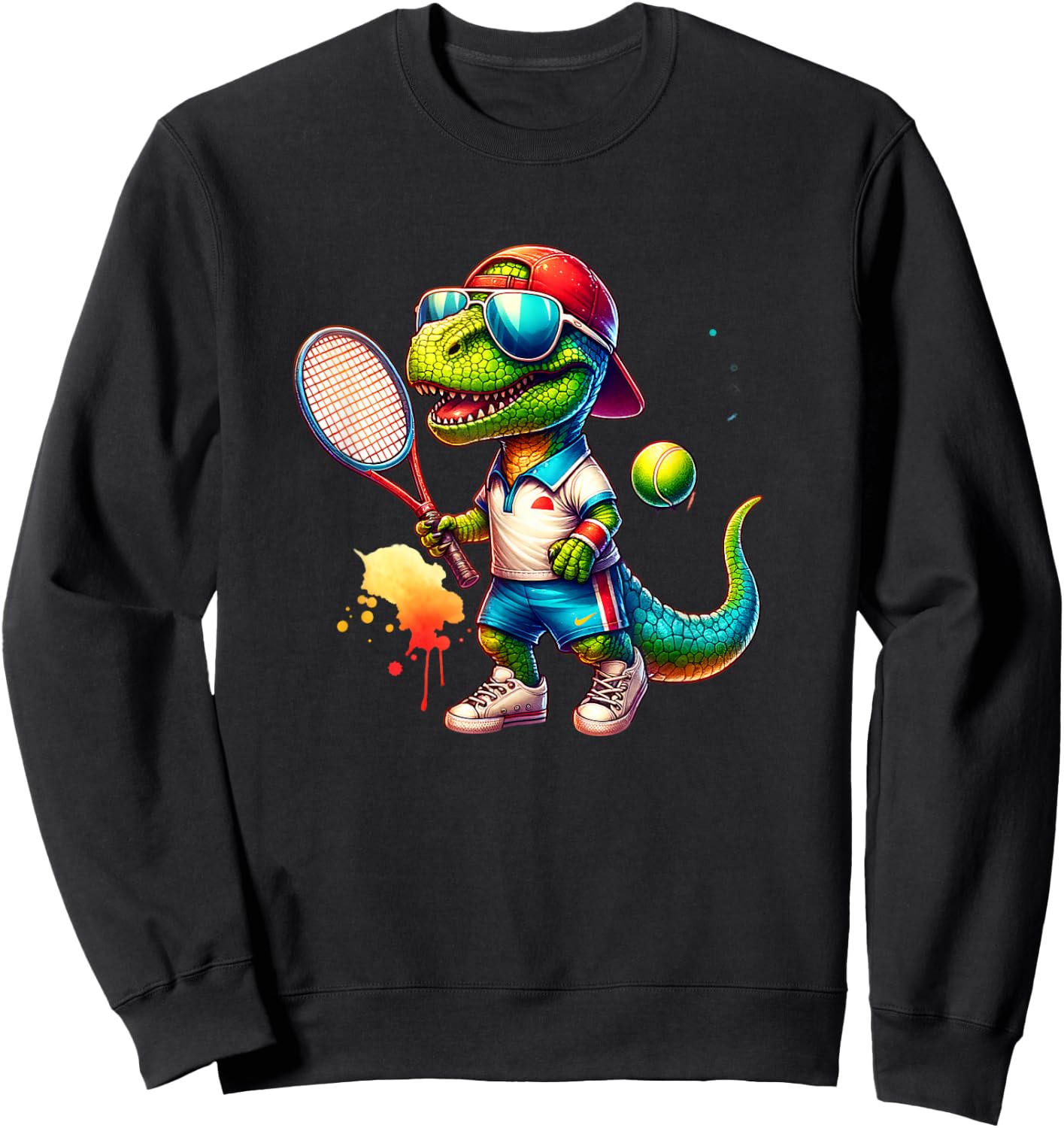 Dinosaur Dino Boy Tennis Player Sport Sweatshirt - Sweatshirt | Black