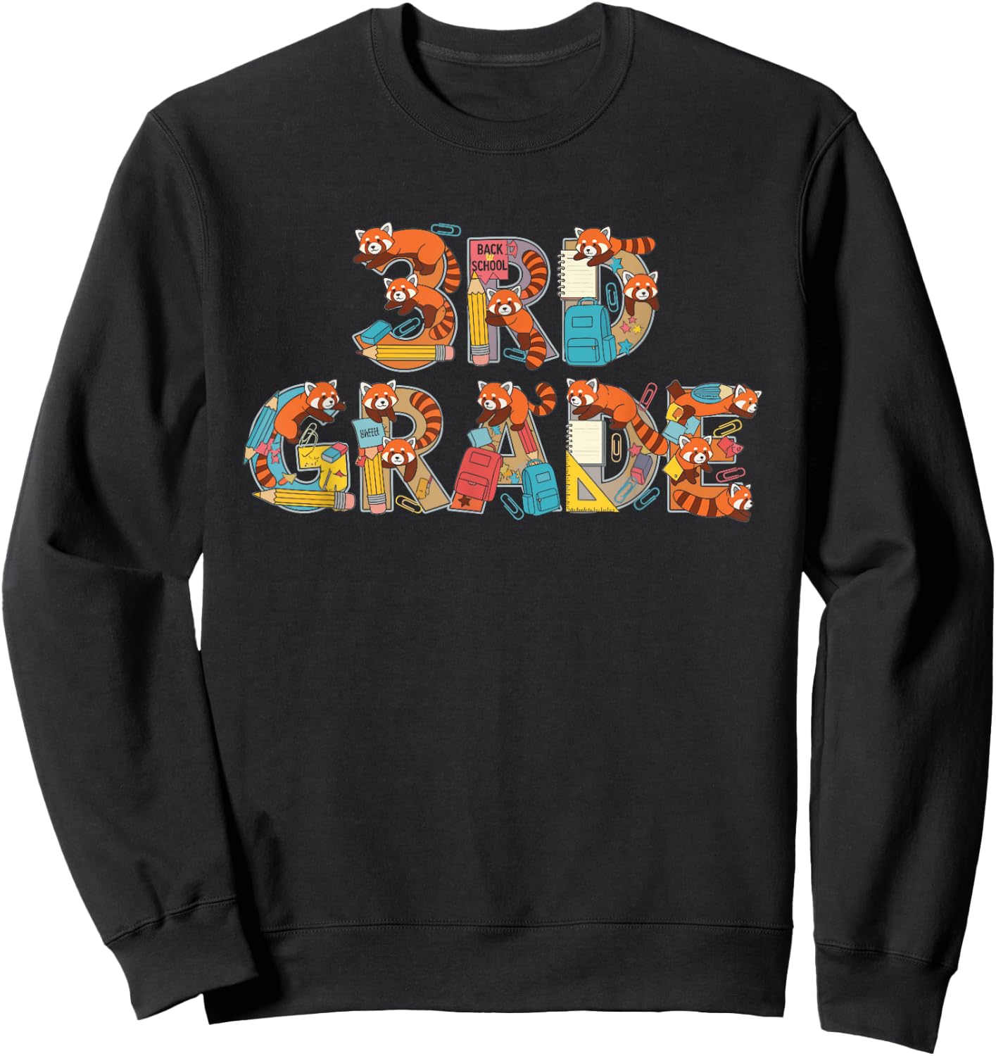 Funny Red Panda Third Grade Back to School Kids Boys Girls Sweatshirt - Sweatshirt | Black