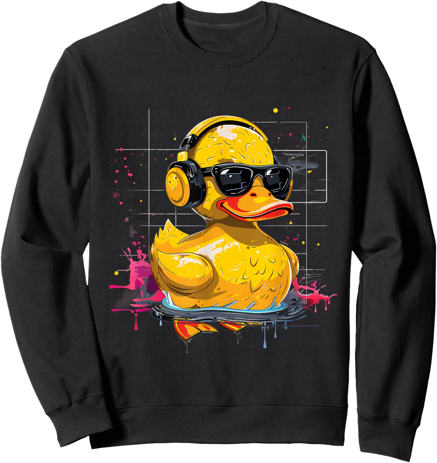 Rubber Duck Music Headphones Rubber Duckie Watercolor Sweatshirt - Sweatshirt | Black