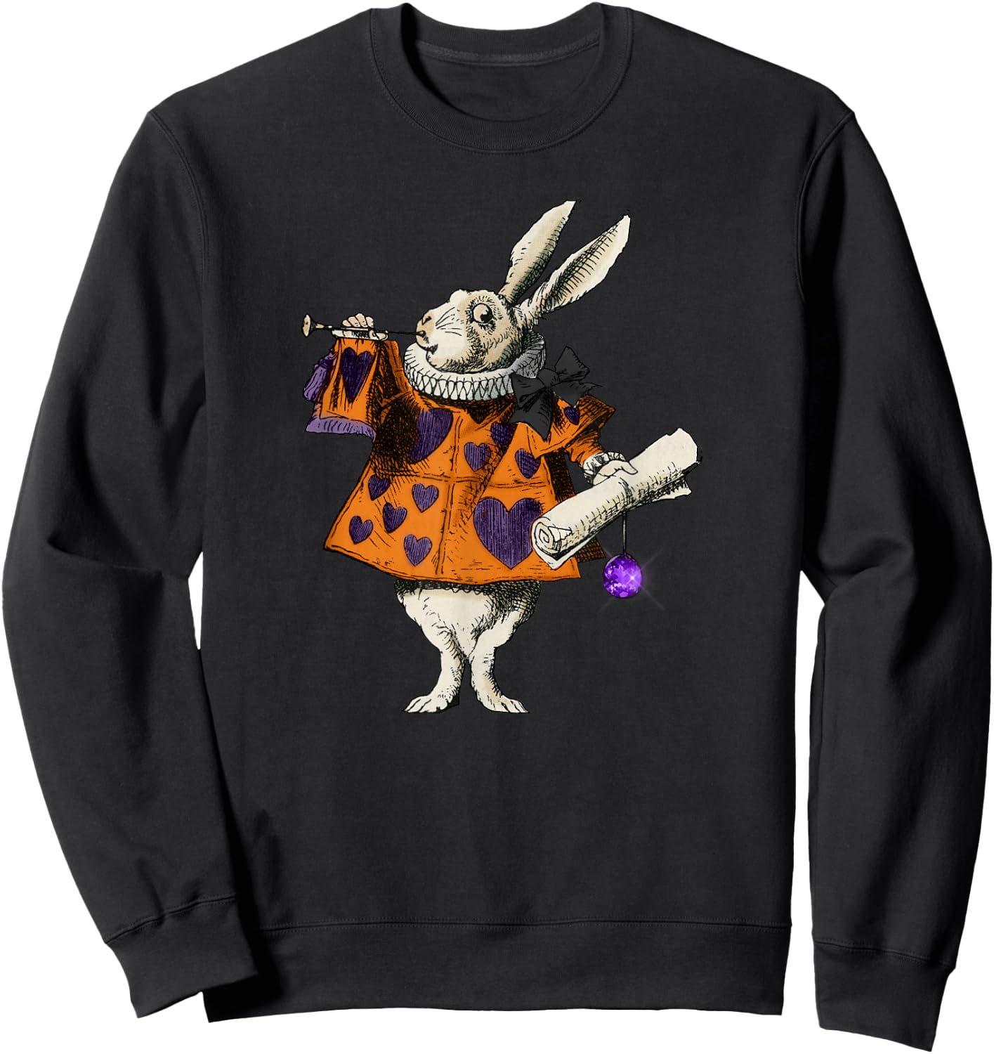 Alice In Wonderland White Rabbit Heart Card Trumpet Costume Sweatshirt - Sweatshirt | Black