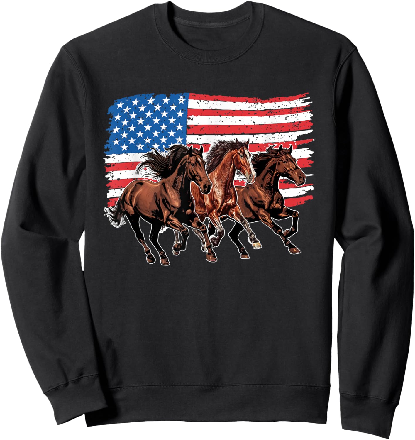 Patriotic Horses 4th Of July American Flag Patriotic Horse Women Kids Men Sweatshirt - Sweatshirt | Black