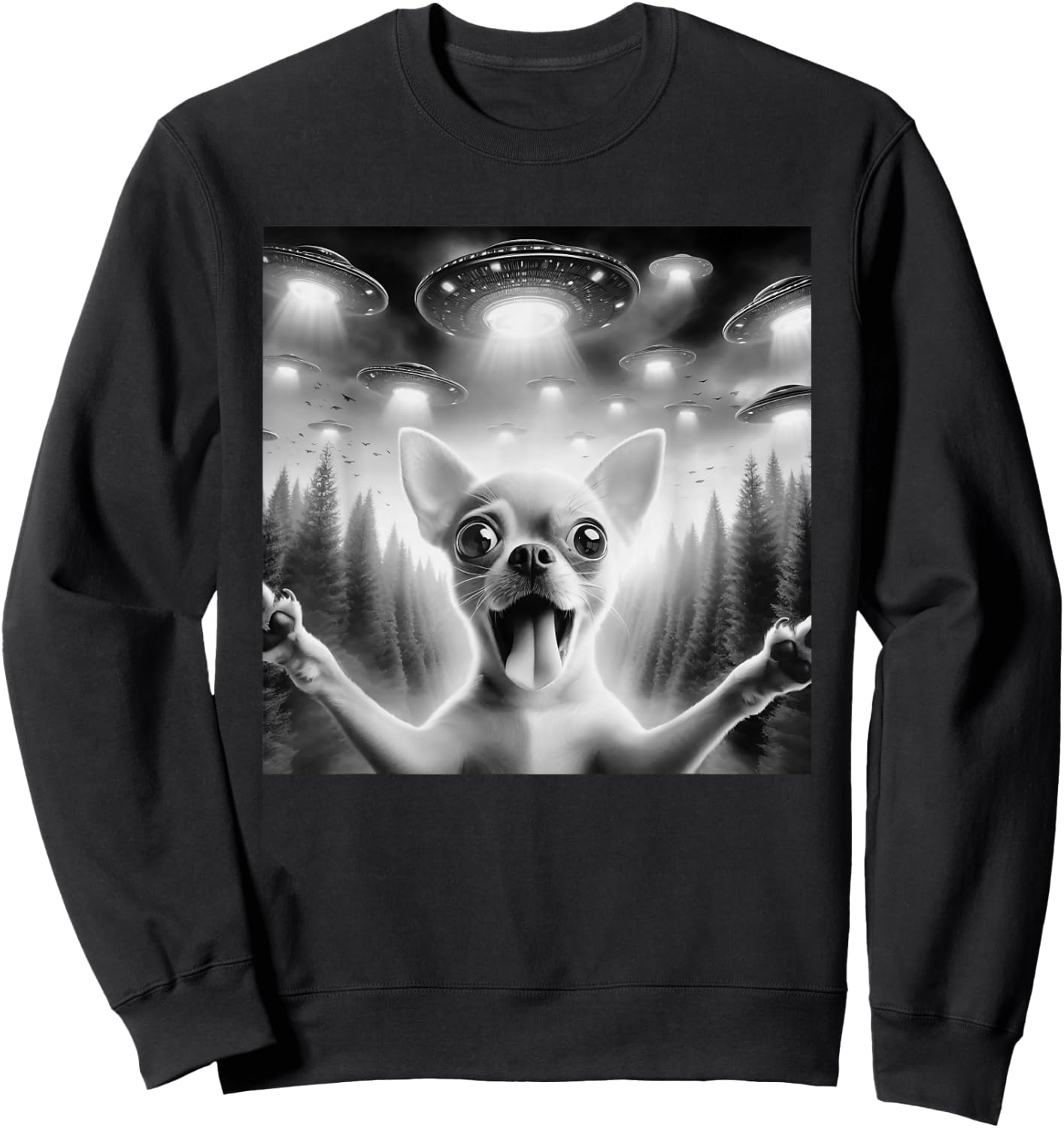 Chihuahua Selfie UFO alien surprised Chihuahua Sweatshirt - Sweatshirt | Black