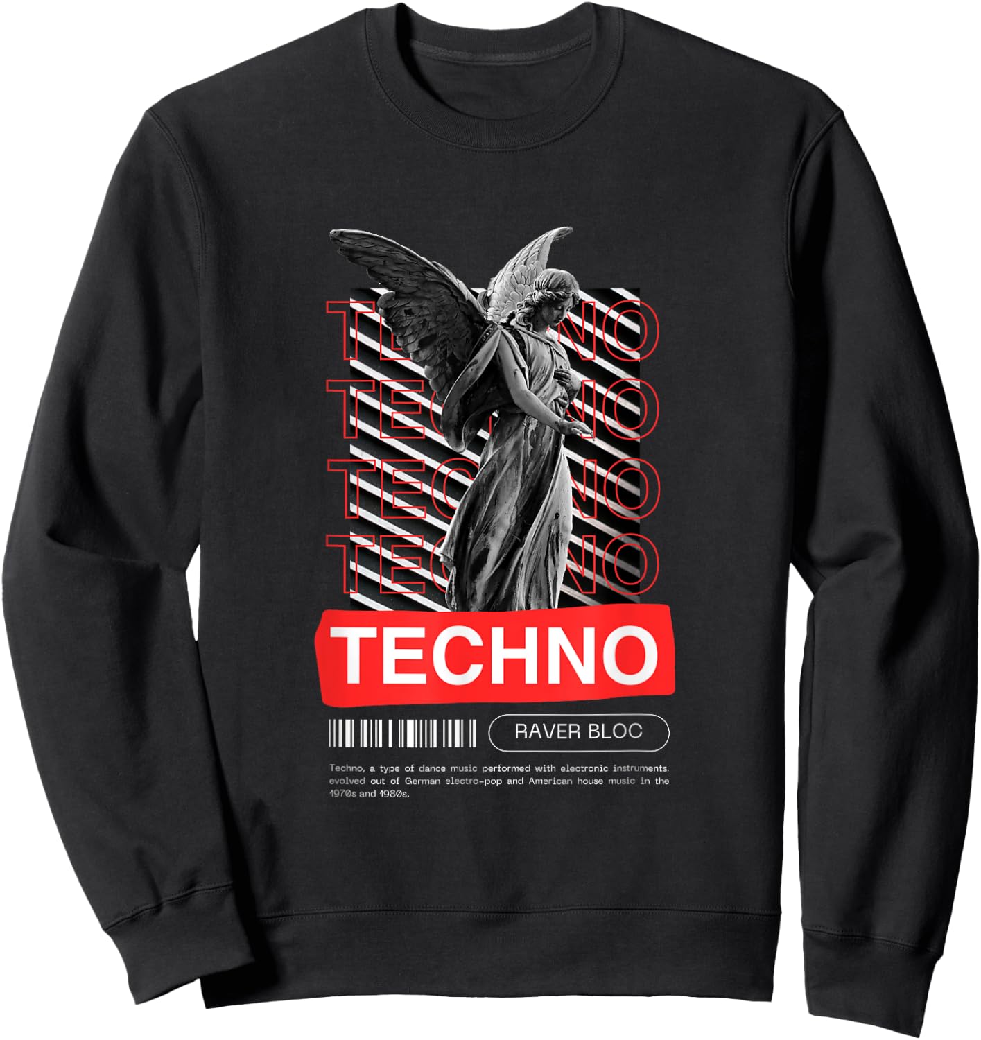 Raver Bloc Techno Angel EDM Raver Design -Adults Black Small Short Sleeve Sweatshirt - Sweatshirt | Black