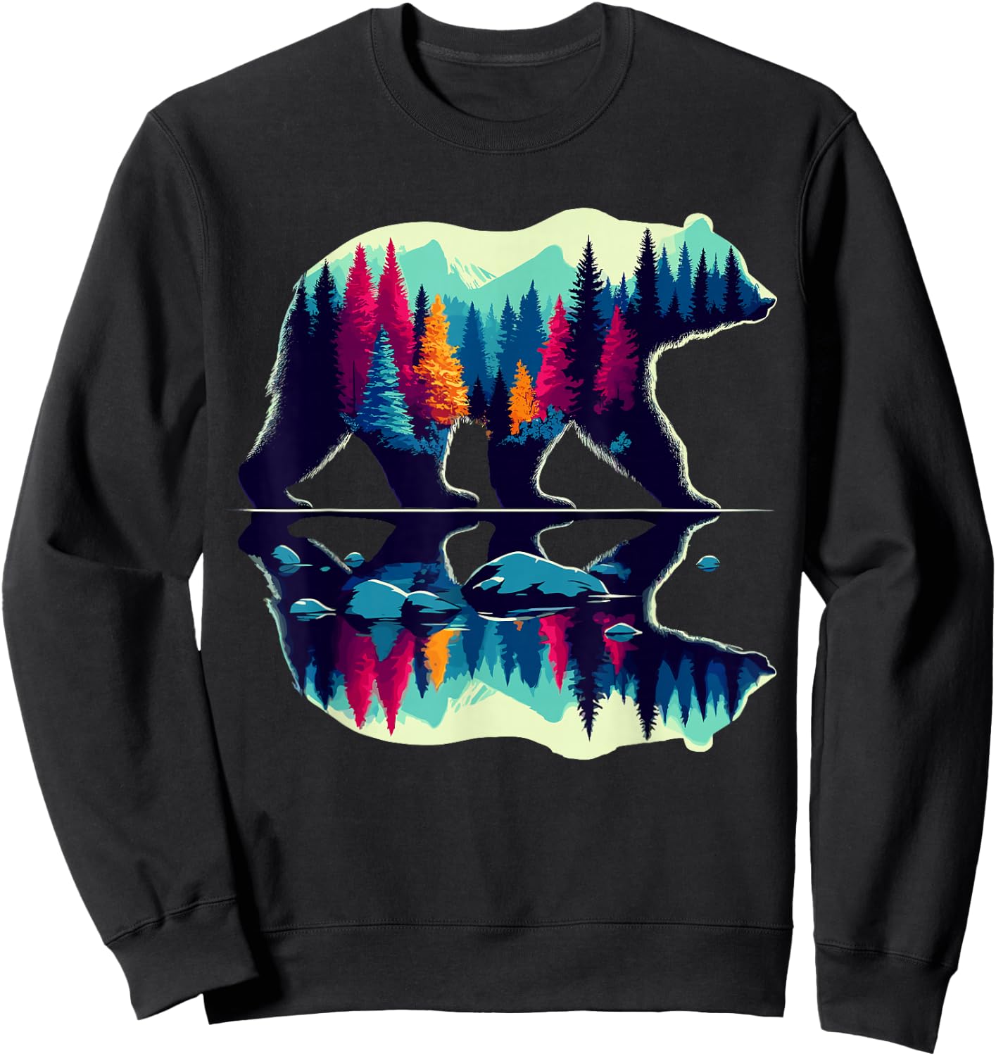 Trees Reflection Wildlife Nature Bear Outdoor Forest Sweatshirt - Sweatshirt | Black