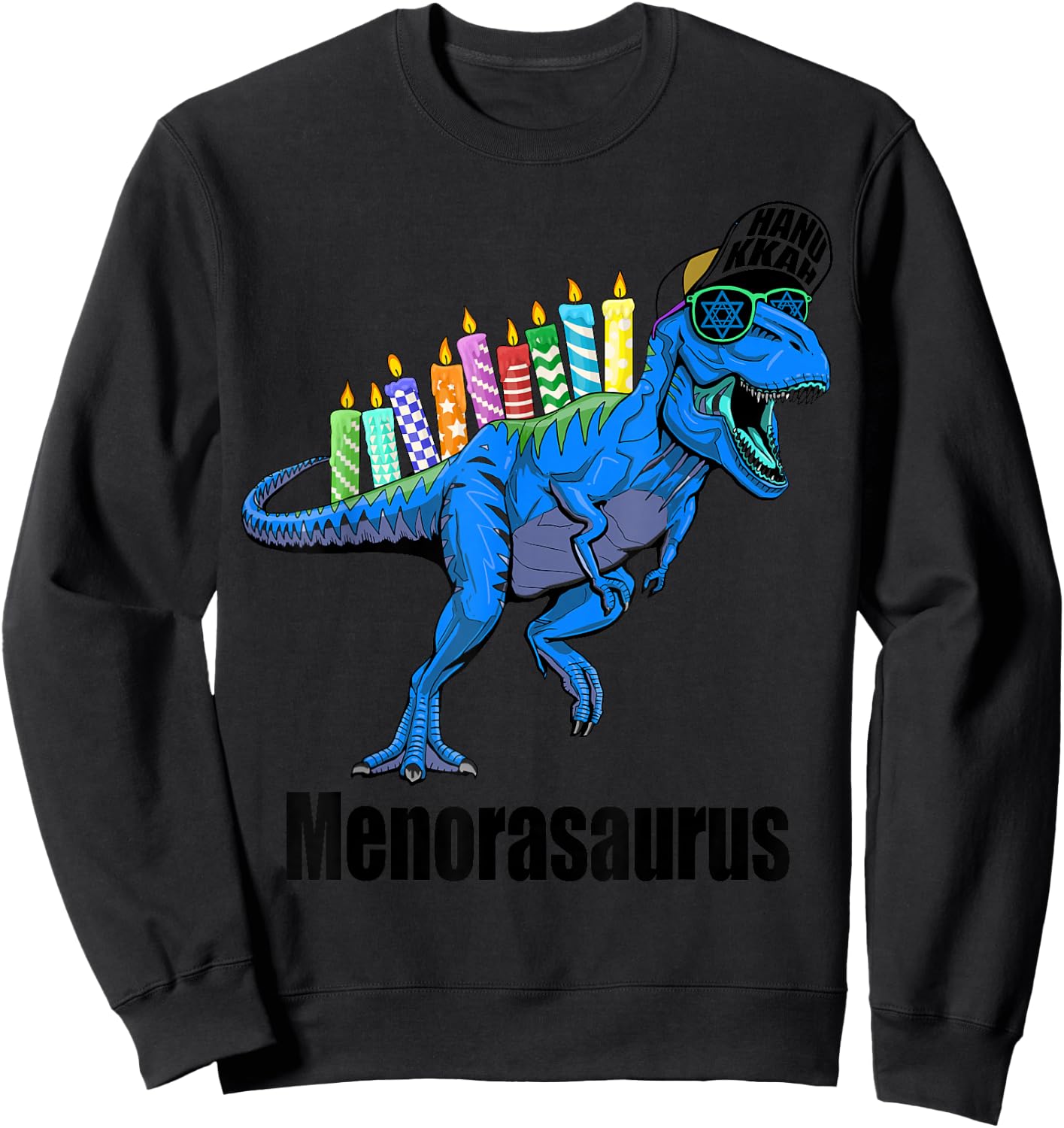 Menorasaurus Rex Menorah Dinosaur Hanukkah Pajama for Boys Sweatshirt - Sweatshirt | Black