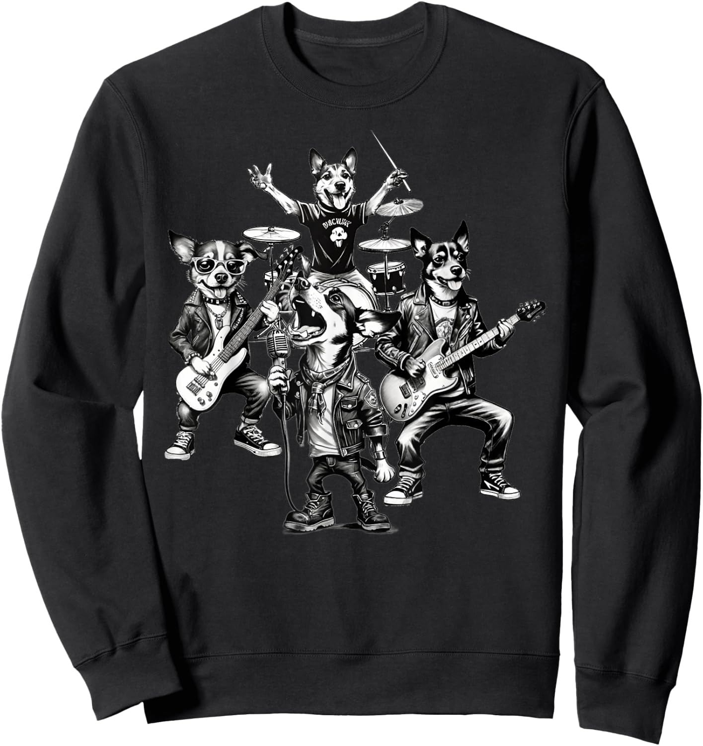 Dogs Rock Band Dogs Playing Guitar Bass Drums Singer Dog Women Sweatshirt - Sweatshirt | Black