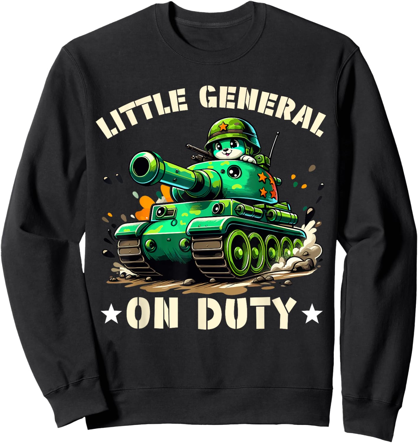 Little General on Duty - Boys Army Tank military Adventure Sweatshirt - Sweatshirt | Black