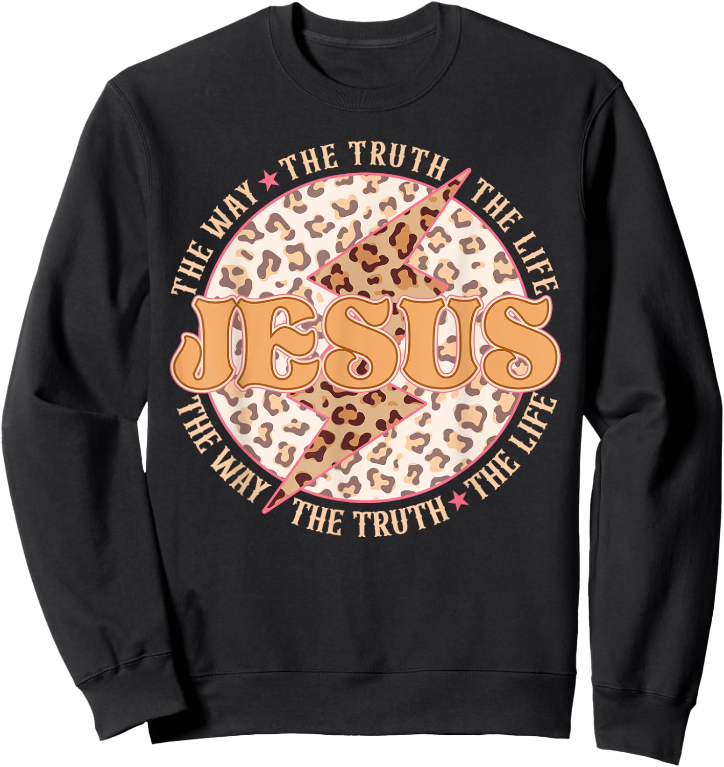 Jesus The Way Truth Retro Groovy Lightning Leopard Women Men Sweatshirt - Sweatshirt | Black