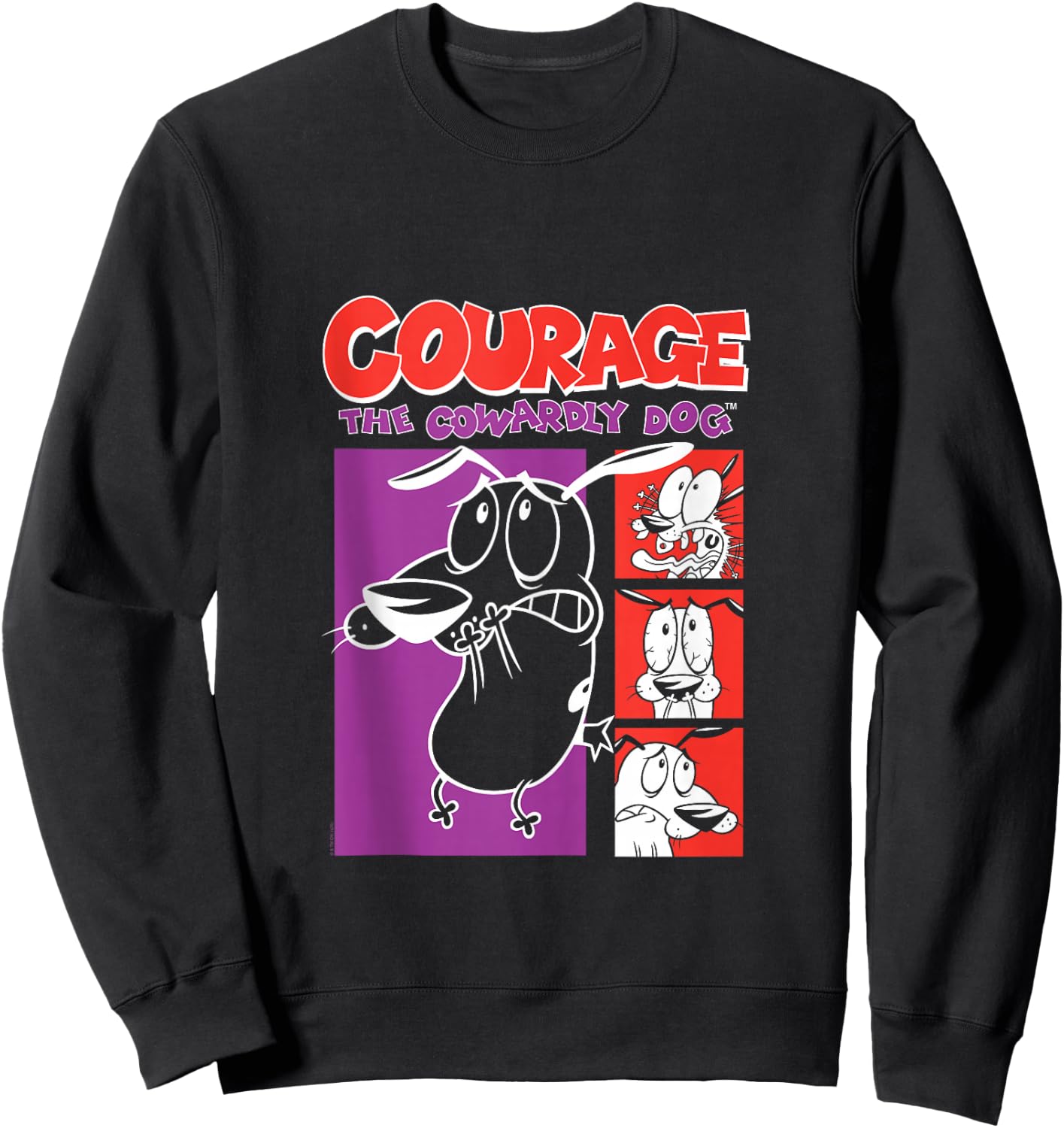 Courage the Cowardly Dog Red and Purple Frames Cartoon Sweatshirt - Sweatshirt | Black