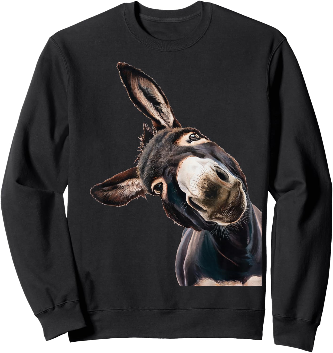 Funny Donkey Head Art Quirky Animal Lover Smile Sweatshirt - Sweatshirt | Black