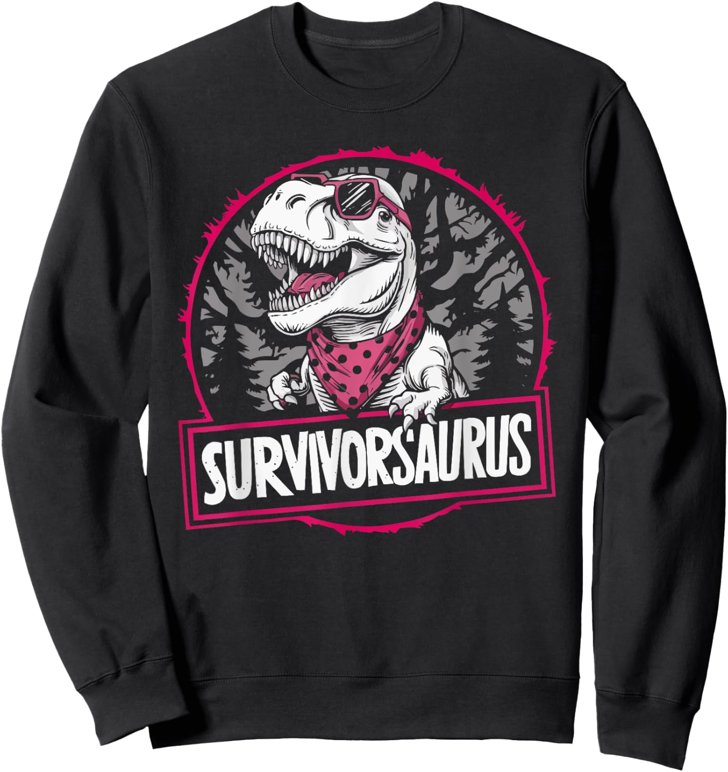 Dinosaur Breast Cancer Awareness Cancer Support Pink Ribbon Sweatshirt - Sweatshirt | Black