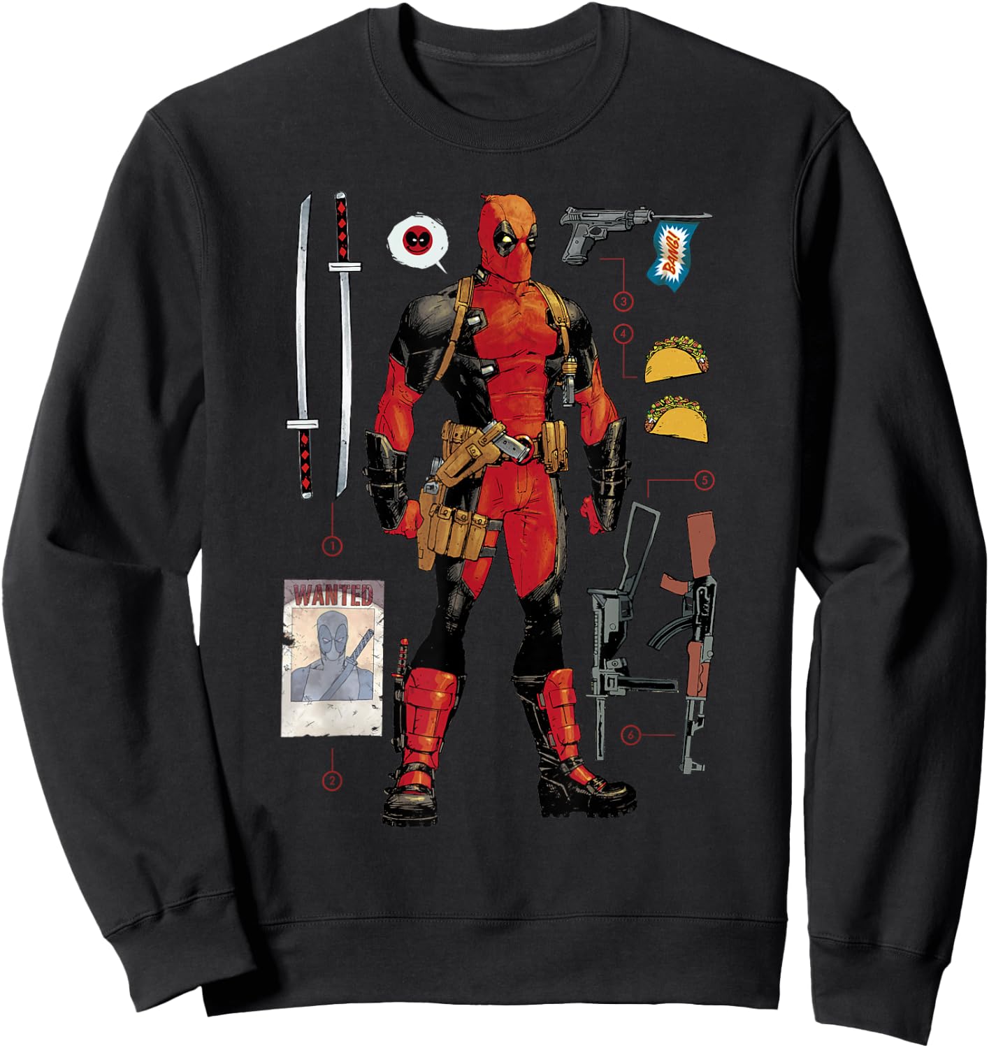 Marvel Deadpool Weapons & Accessories Collection Comic Icon Sweatshirt - Sweatshirt | Black