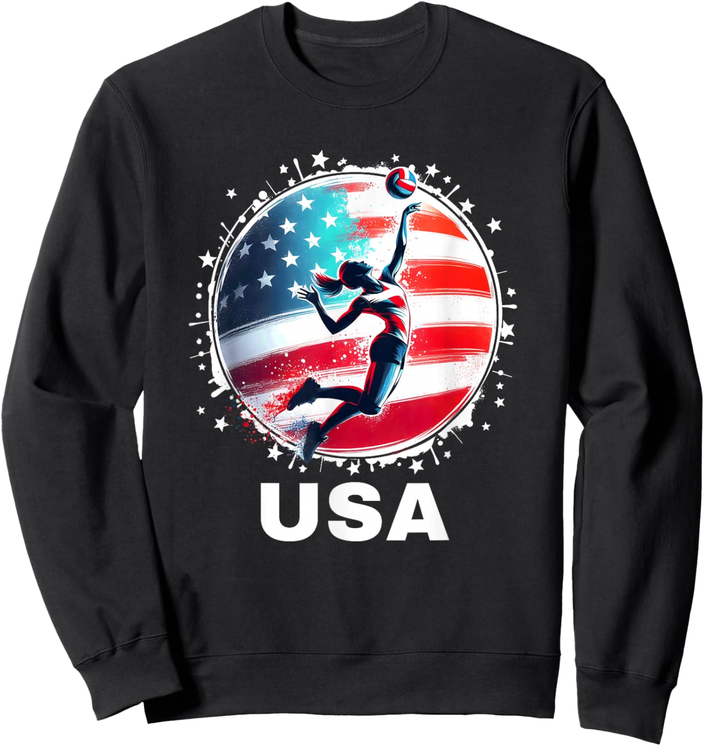Volleyball USA Go USA Team USA Flag Women Volleyball Sweatshirt - Sweatshirt | Black