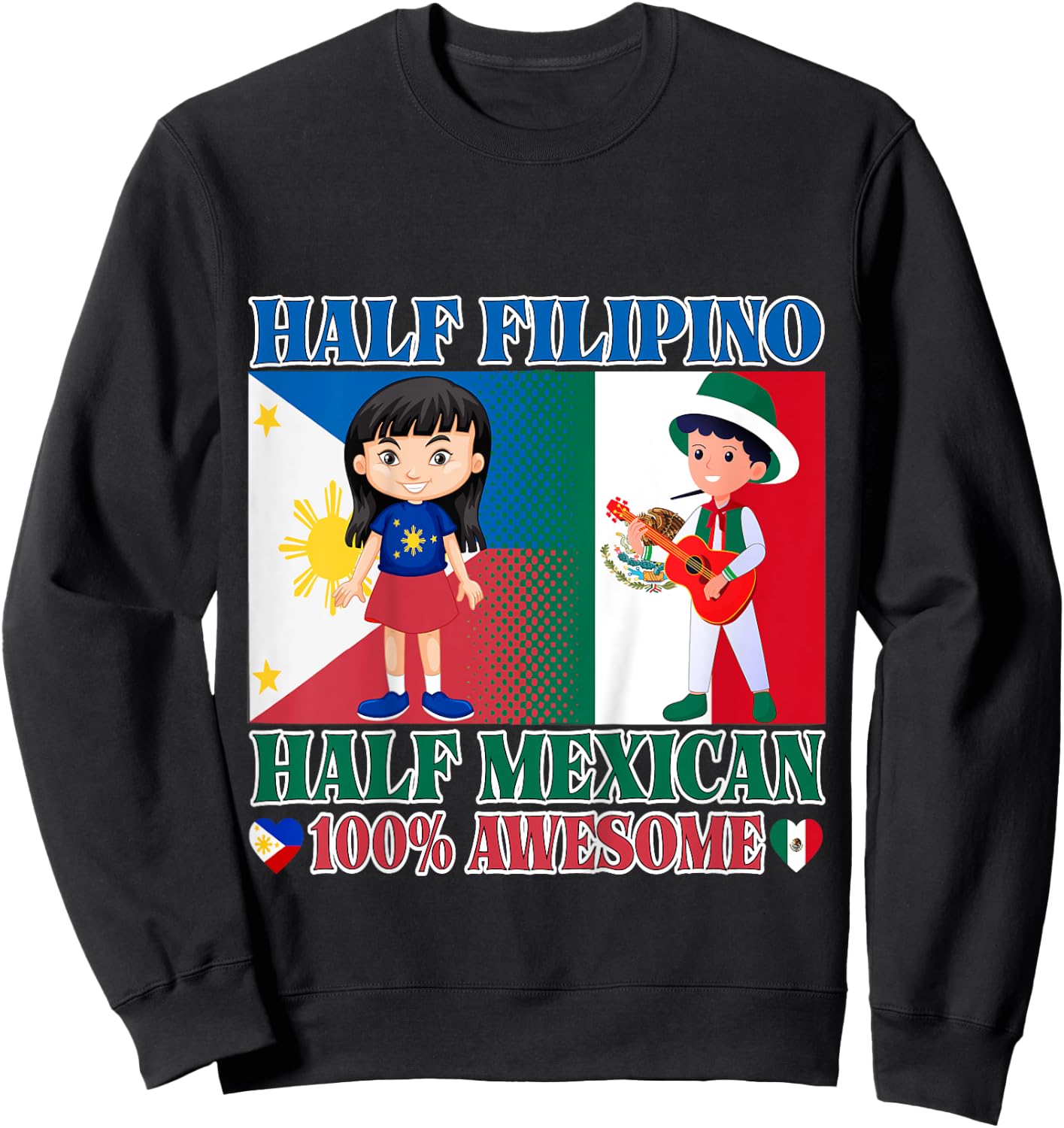 Half Filipino Half Mexico Toddler Mexico Philippines Flag Sweatshirt - Sweatshirt | Black