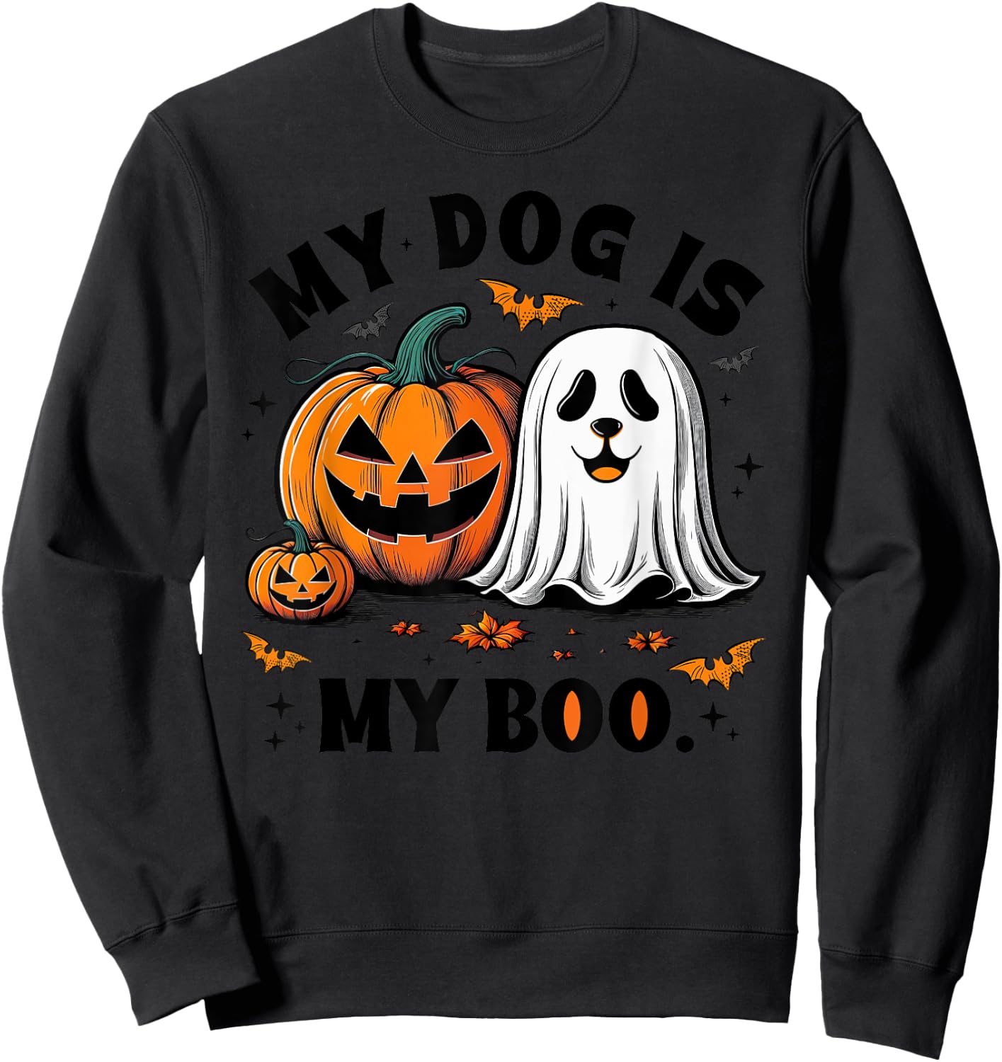 My Dog Is My Boo Spooky Season Ghost Halloween Groovy Sweatshirt - Sweatshirt | Black